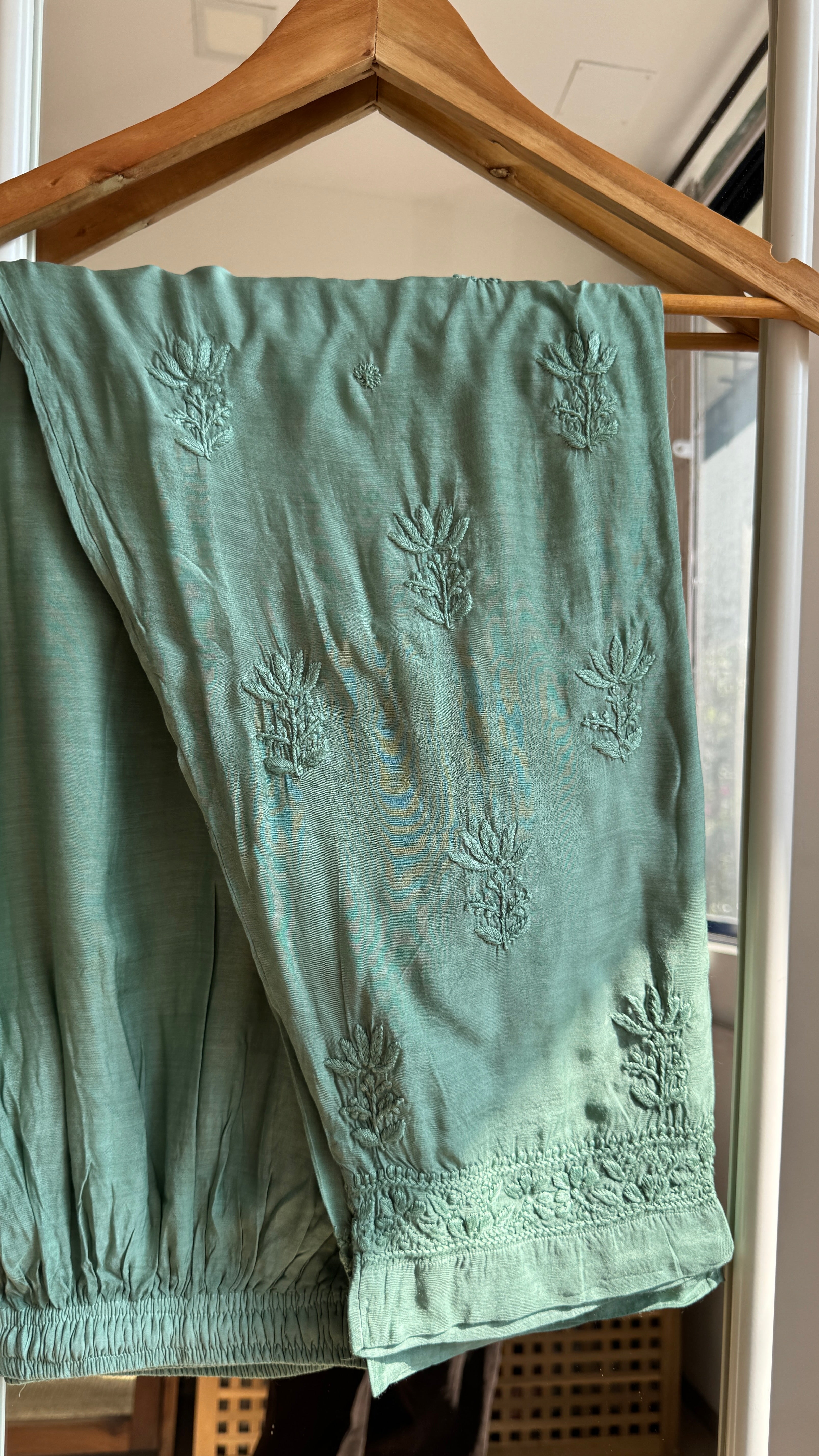 Muslin Chikankari Plazzo Set - Forest Green