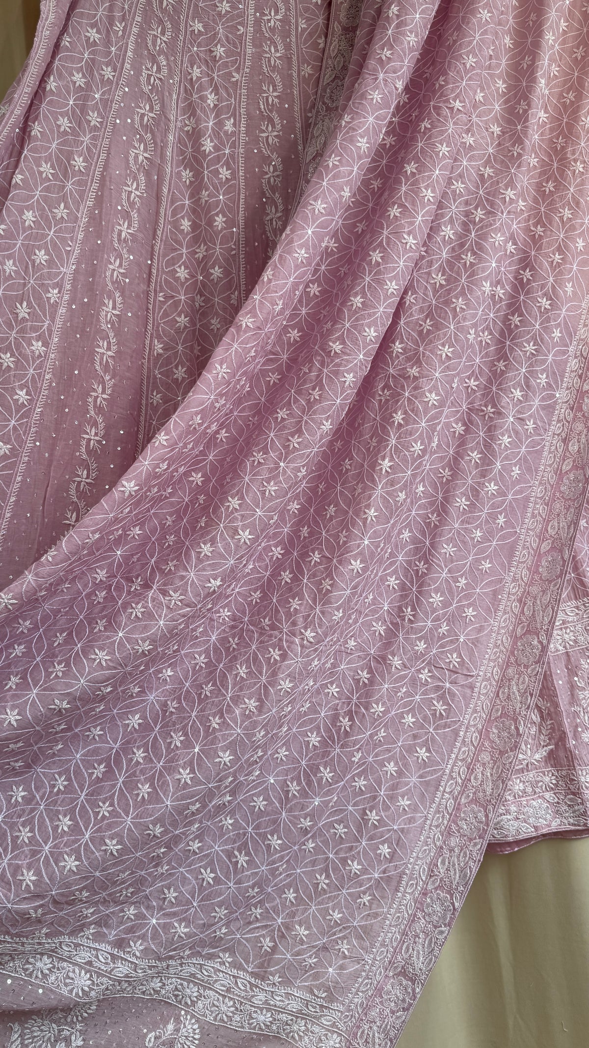 Mul Chanderi Chikankari Lehenga with Cutdana & Sequin Hand Embroidery in Mauve