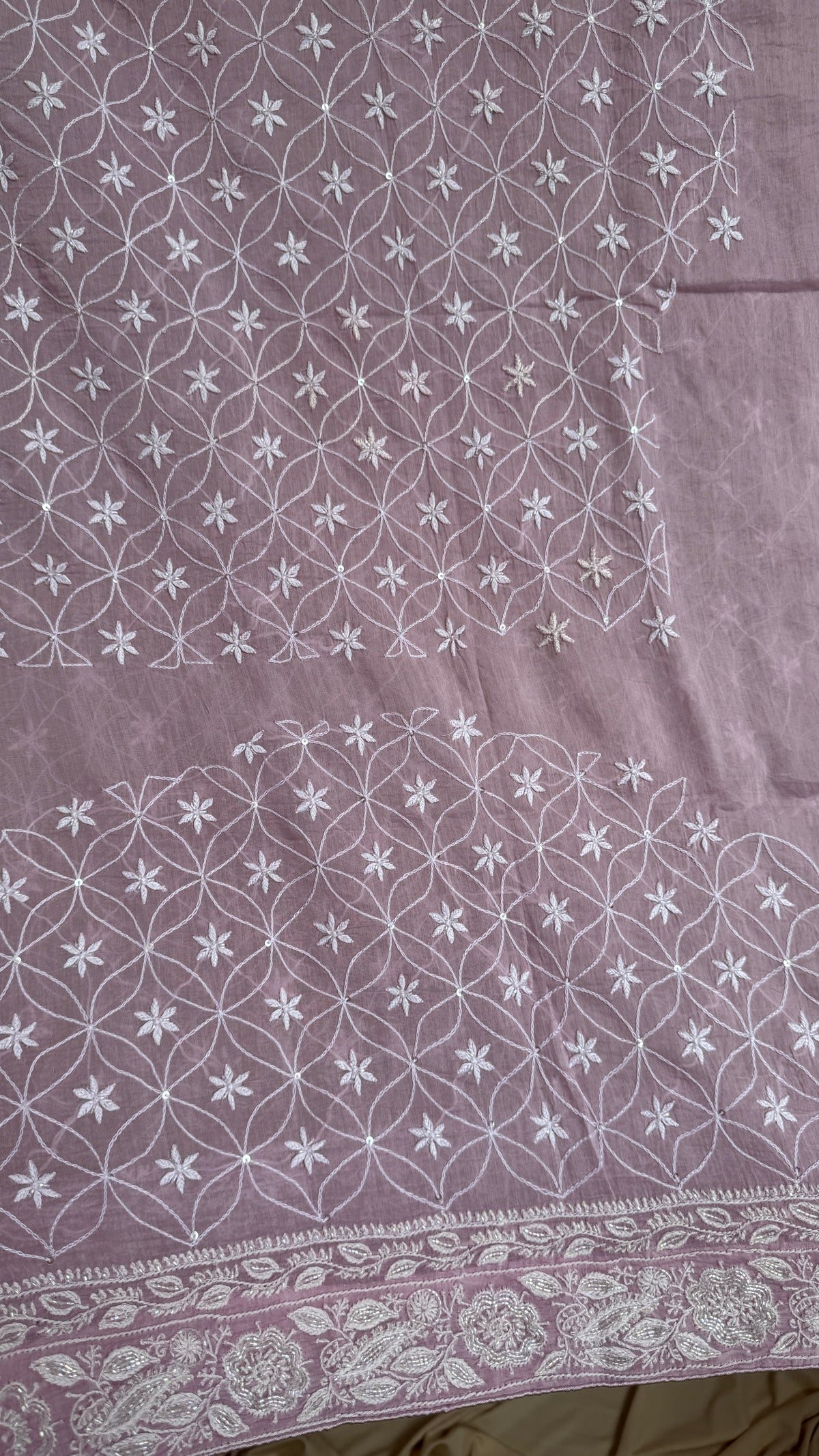 Mul Chanderi Chikankari Lehenga with Cutdana & Sequin Hand Embroidery in Mauve