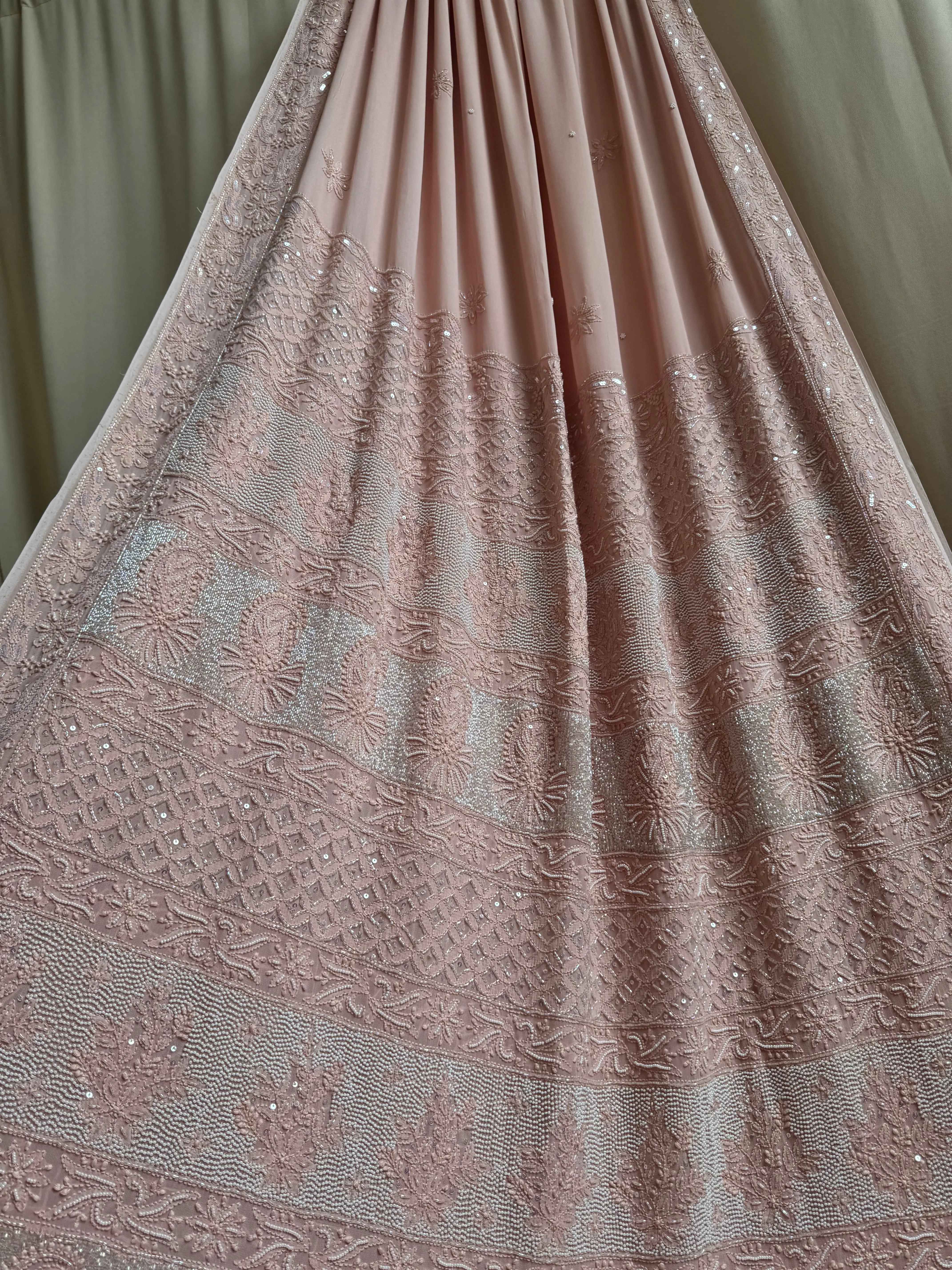 Viscose Almond Brown Chikankari saree with Pearl embellishments ARIAA CHIKANKARI 