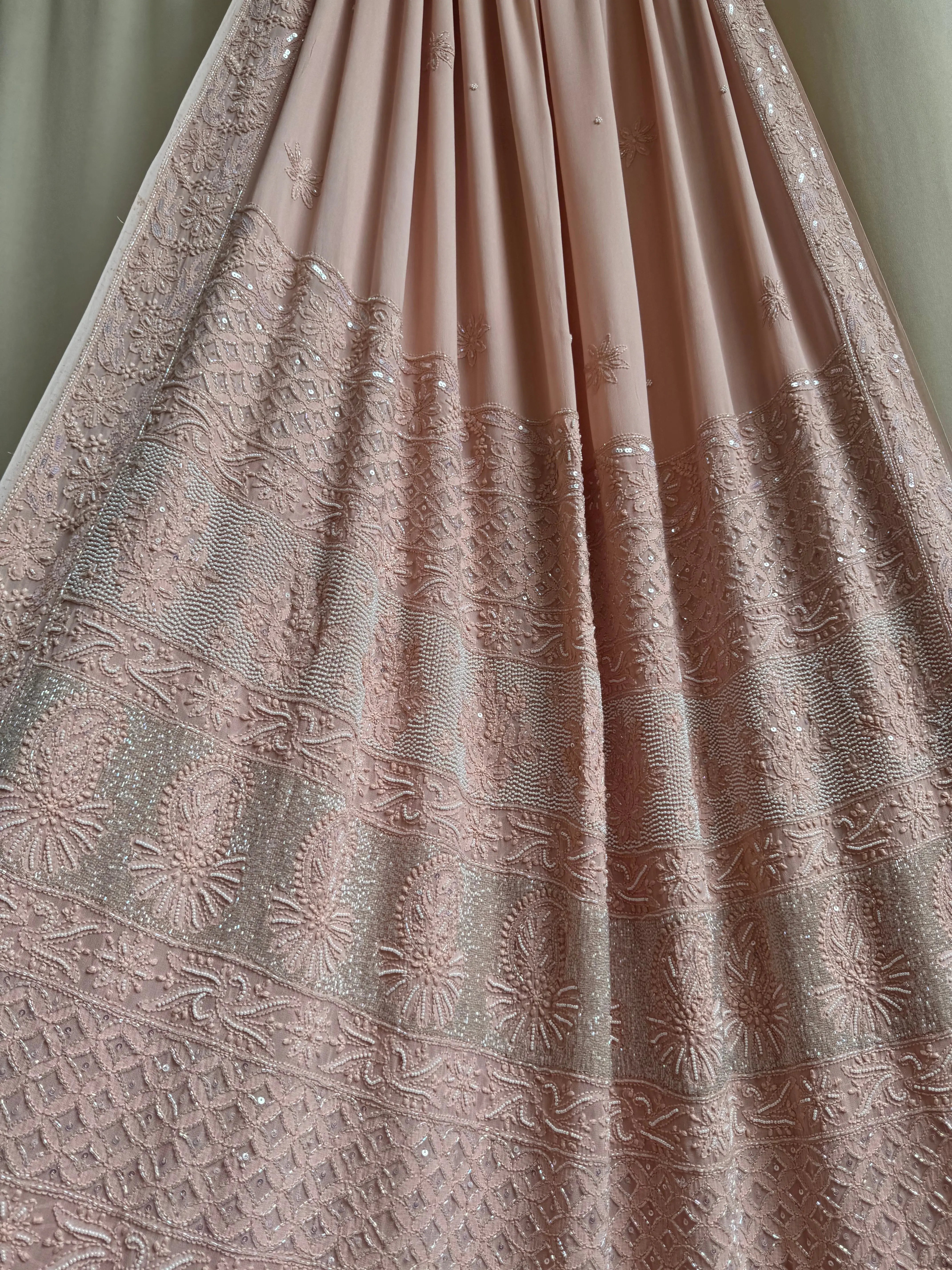 Viscose Almond Brown Chikankari saree with Pearl embellishments ARIAA CHIKANKARI 