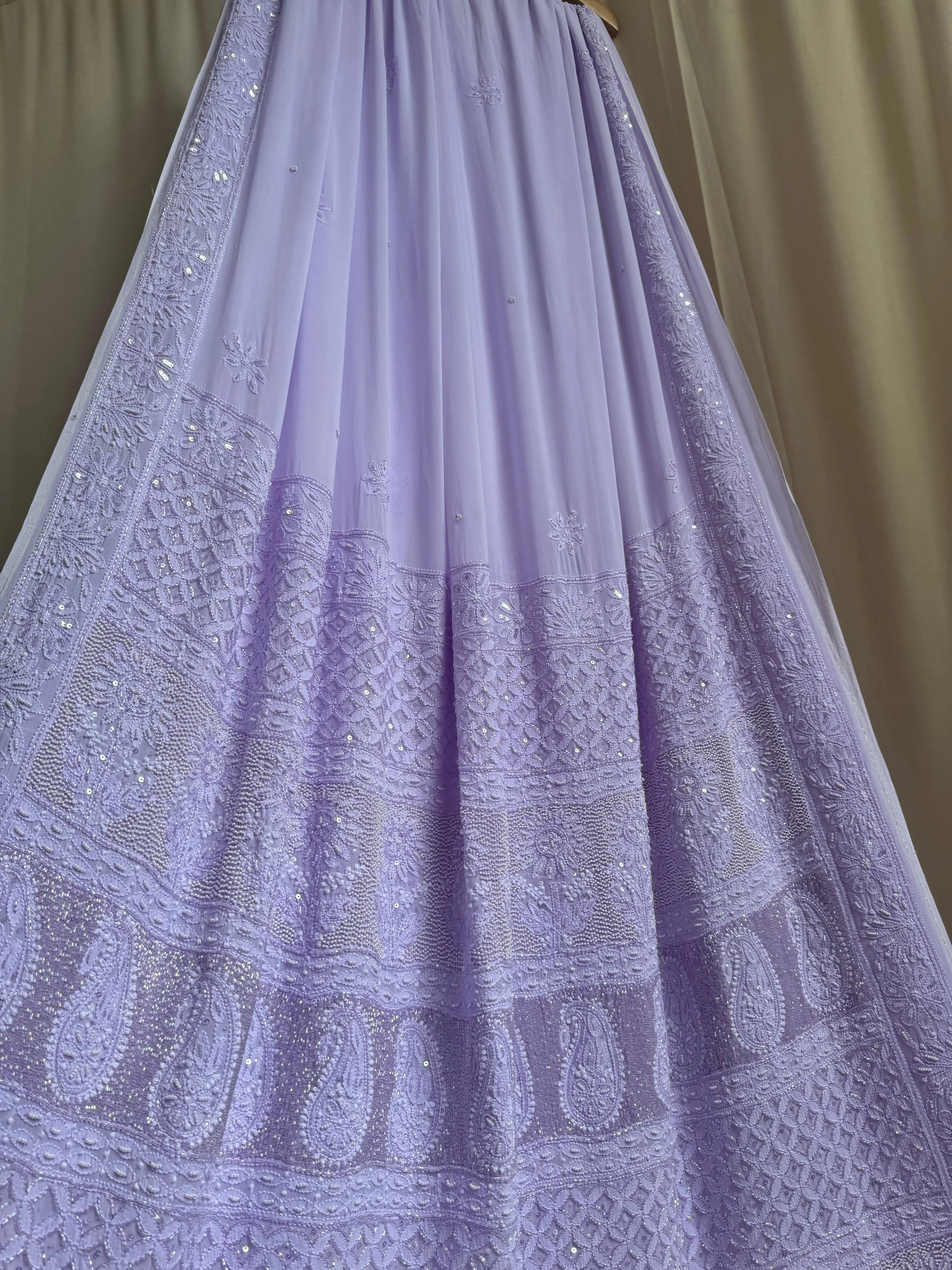 Viscose Lilac Chikankari saree with Pearl embellishments ARIAA CHIKANKARI 