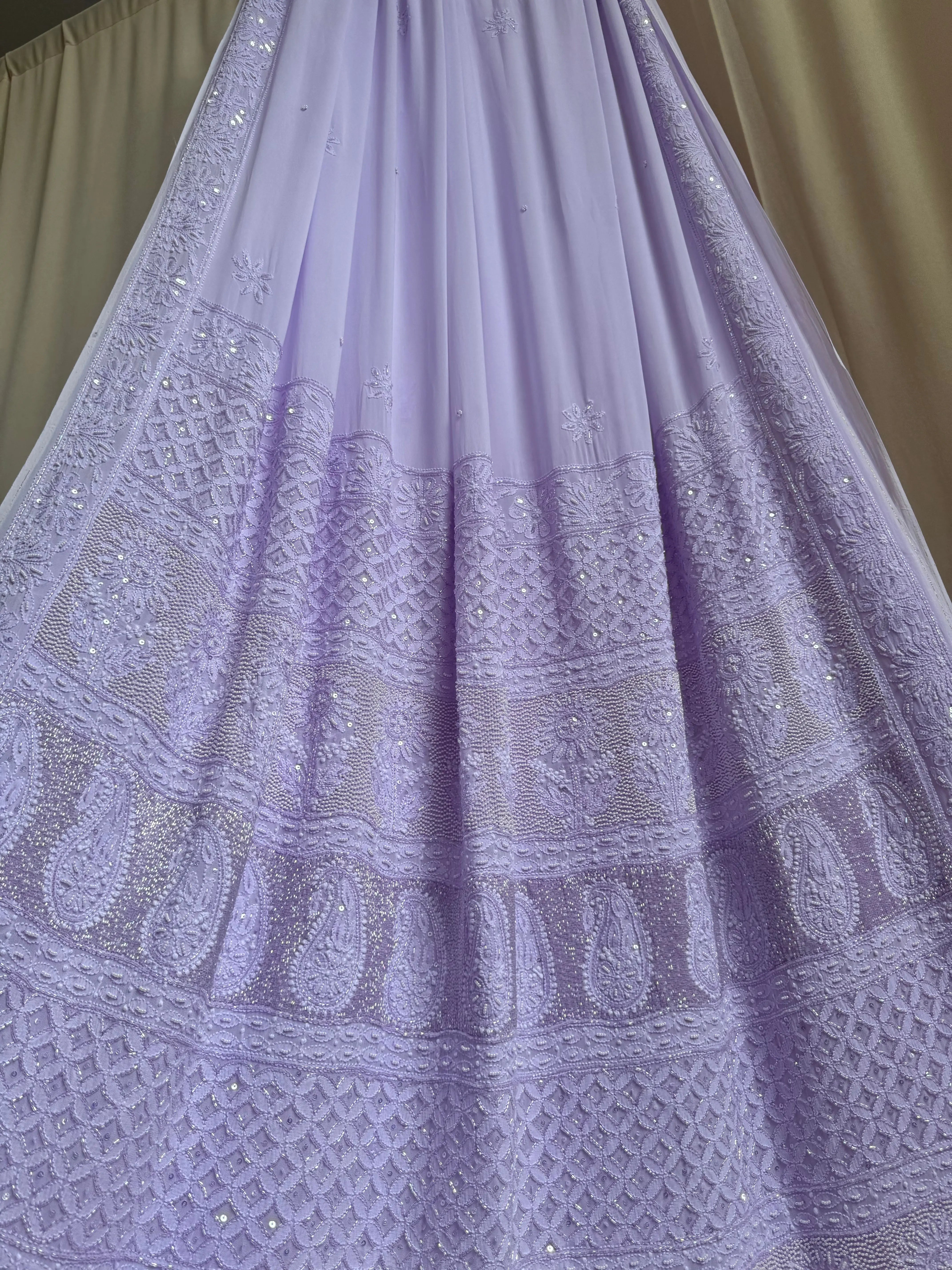 Viscose Lilac Chikankari saree with Pearl embellishments ARIAA CHIKANKARI 