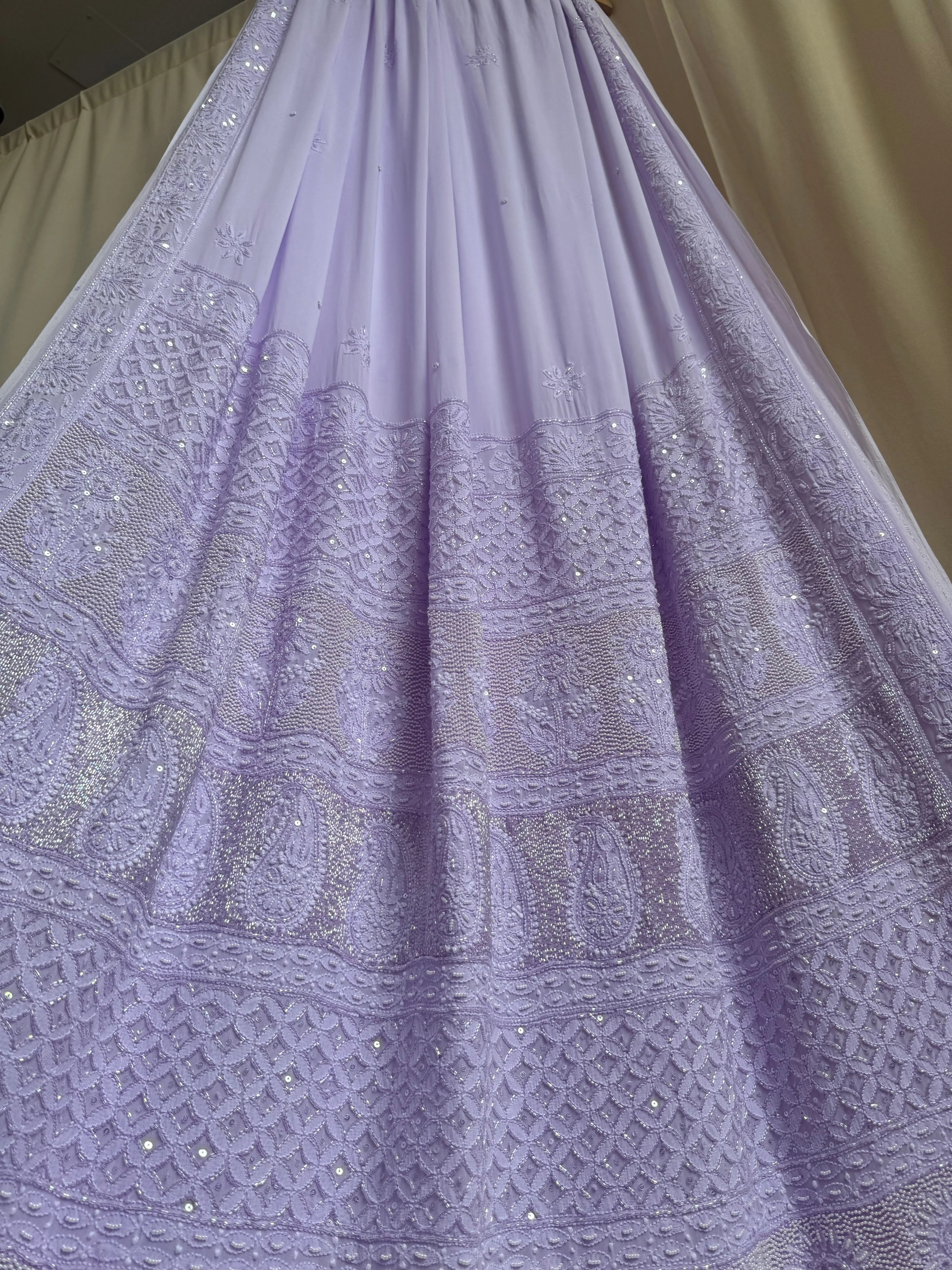 Viscose Lilac Chikankari saree with Pearl embellishments ARIAA CHIKANKARI 