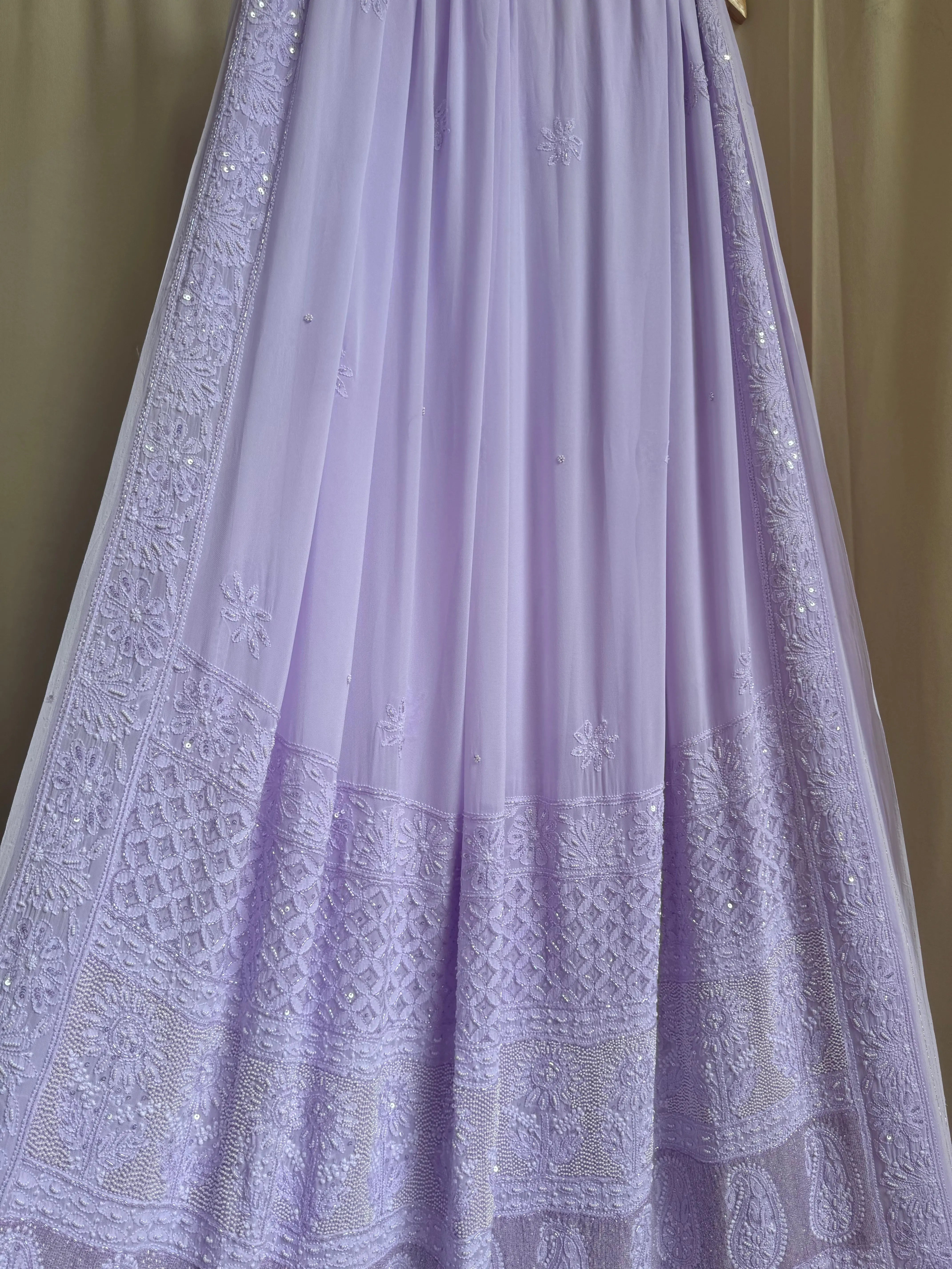 Viscose Lilac Chikankari saree with Pearl embellishments ARIAA CHIKANKARI 