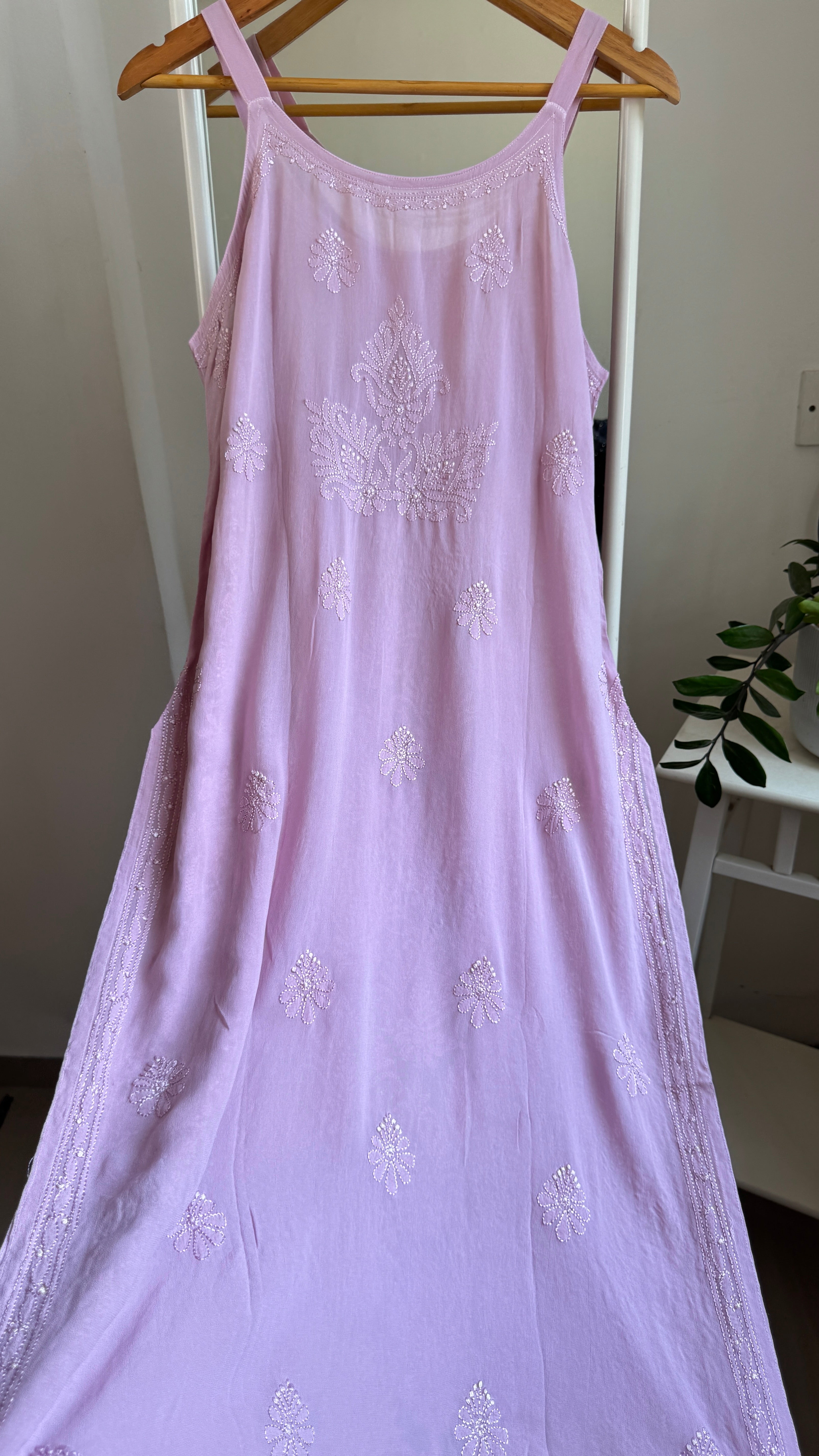 Noodle Strap Chikankari Kurti Long - Mauve -Rose Collection
