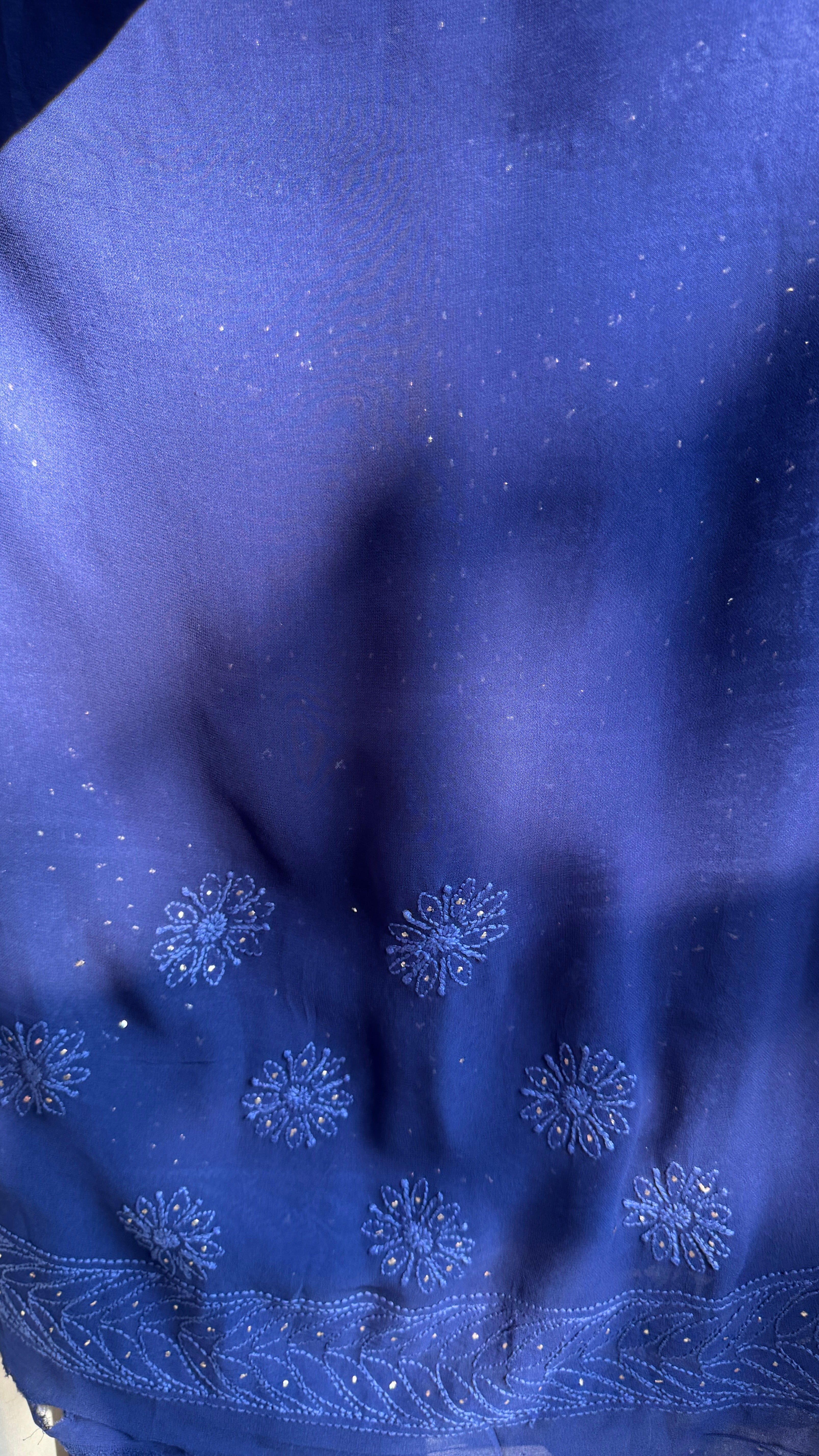 Viscose Dark Blue Chikankari saree with Mukaish Work