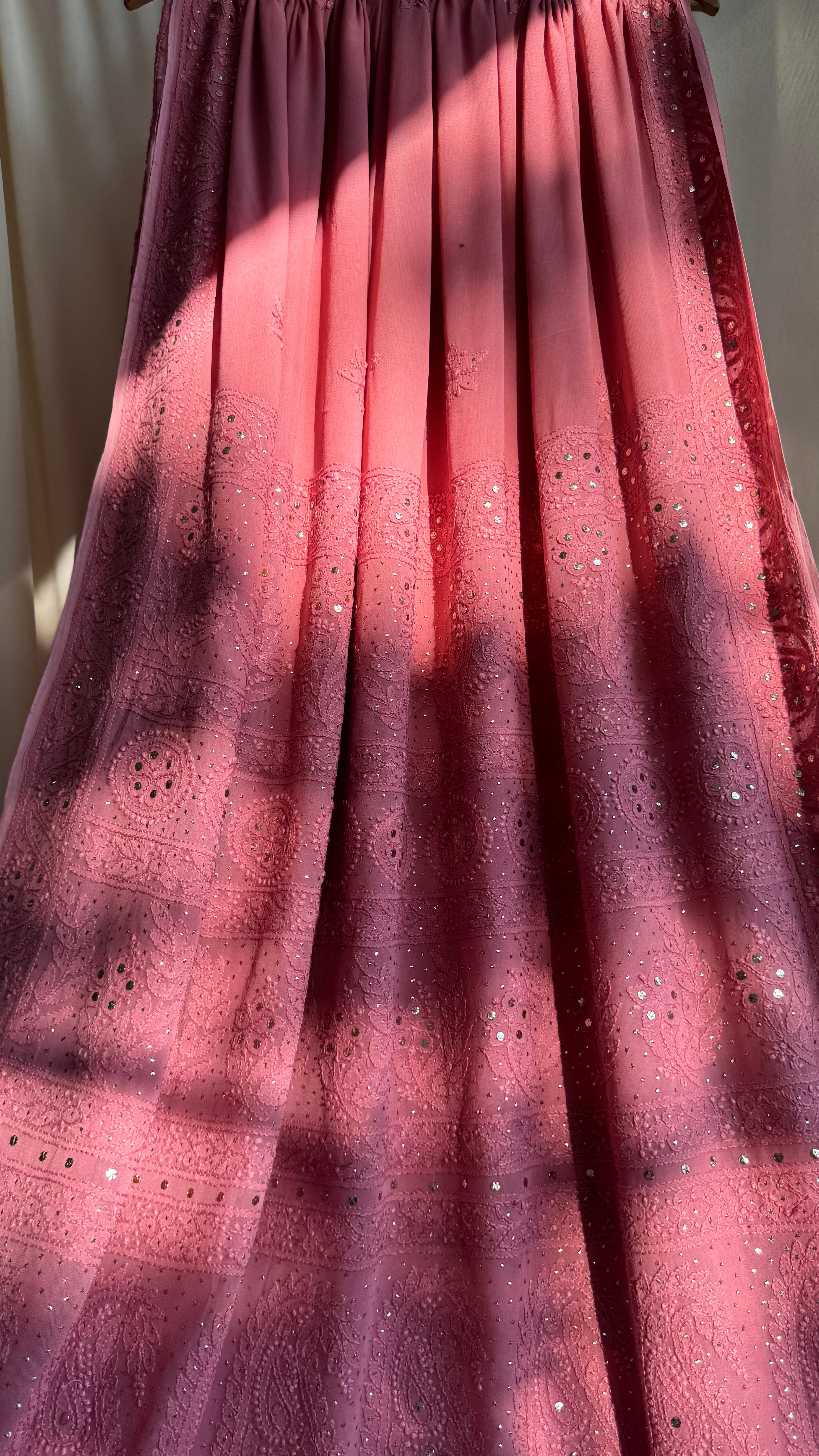 Viscose Rosewood Chikankari saree with Mukaish Work