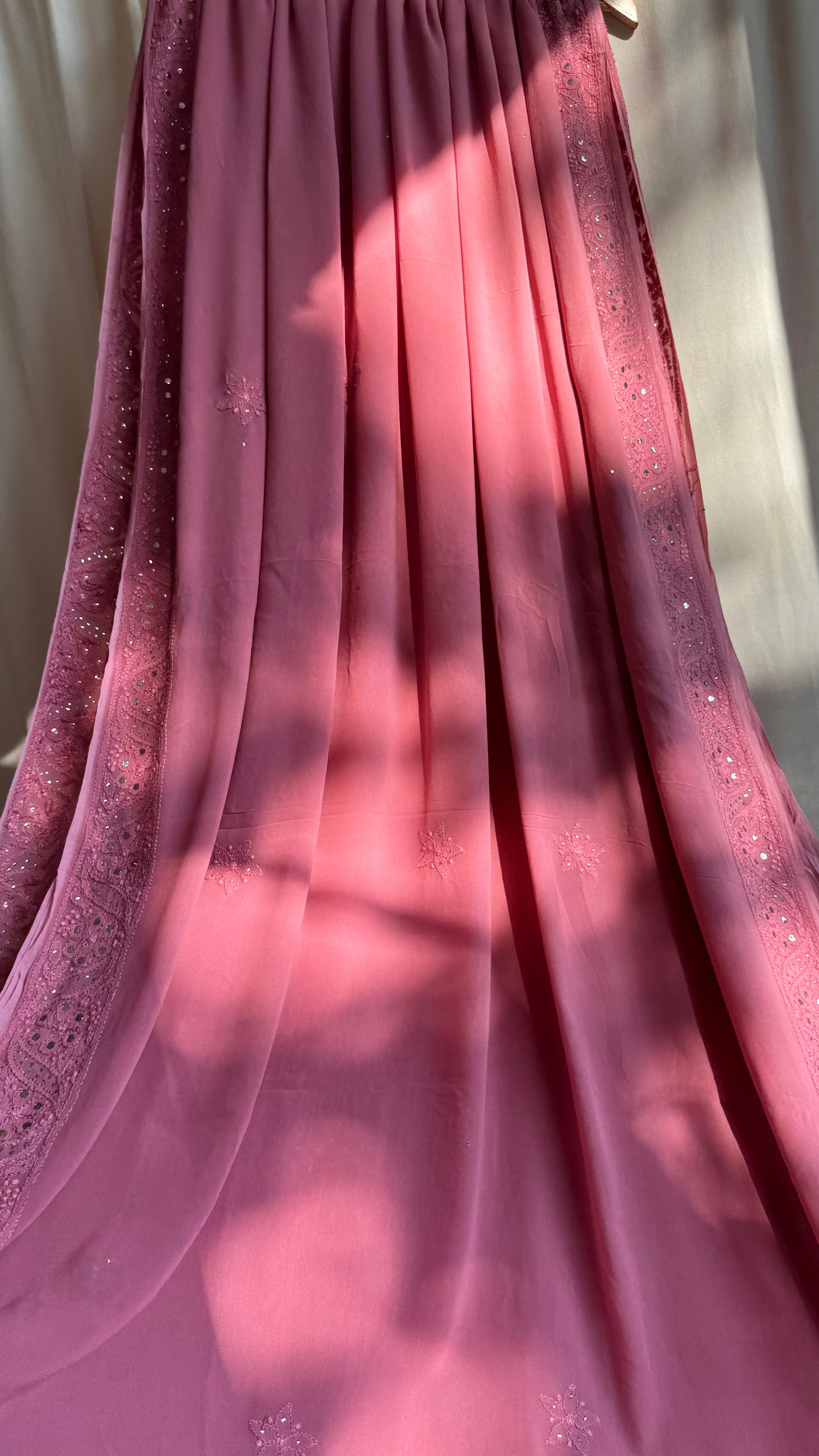 Viscose Rosewood Chikankari saree with Mukaish Work