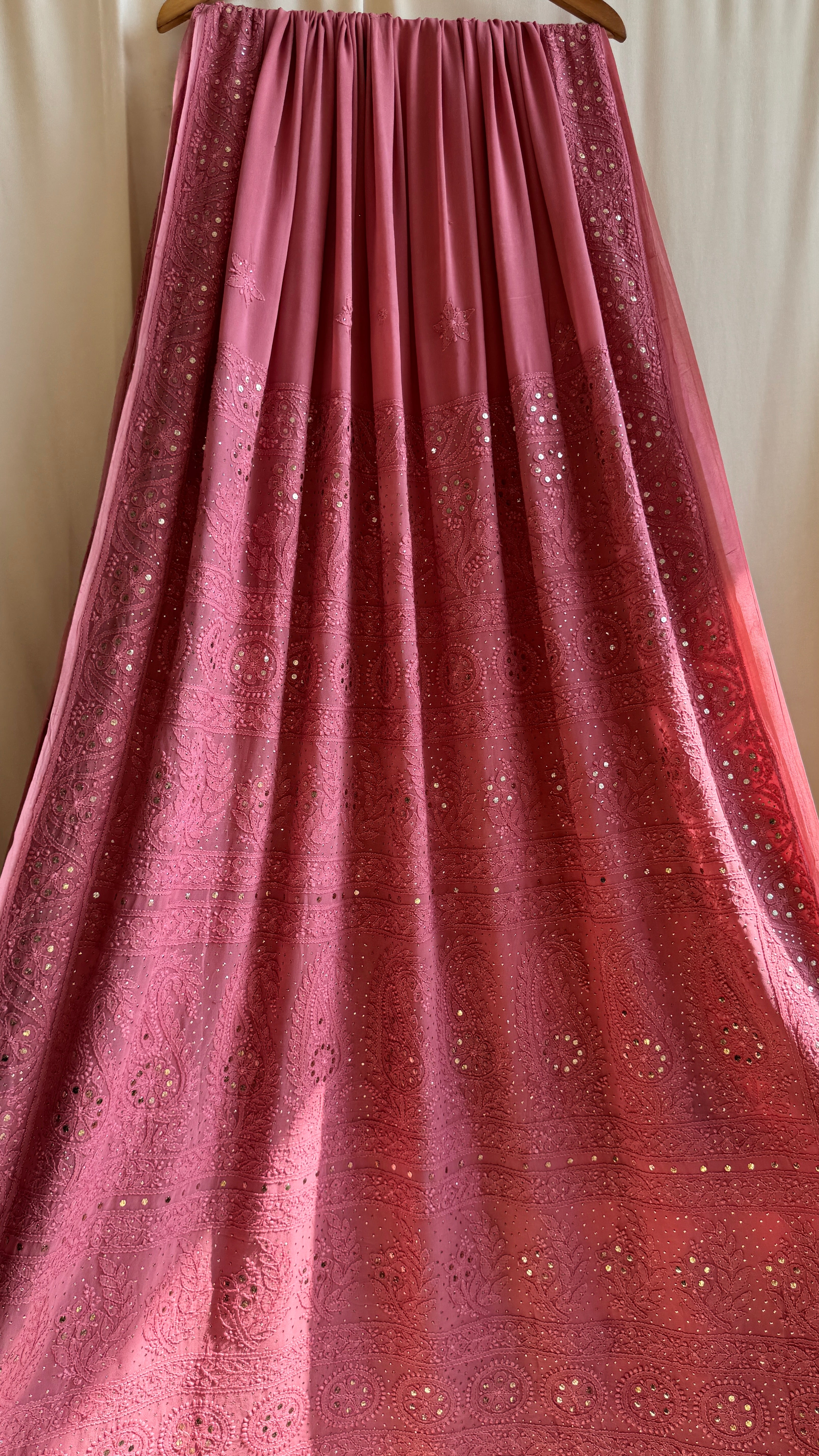 Viscose Rosewood Chikankari saree with Mukaish Work