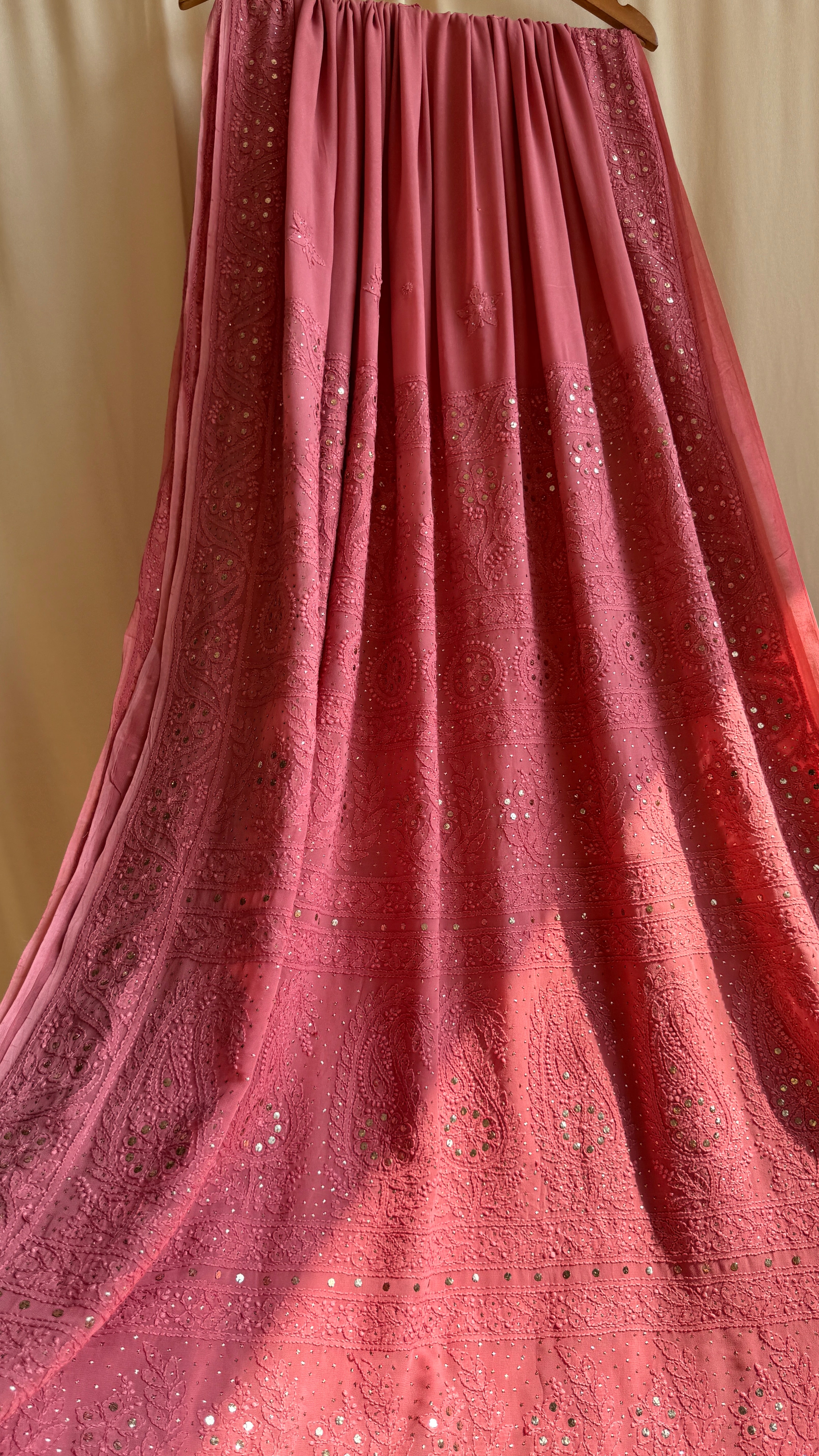 Viscose Rosewood Chikankari saree with Mukaish Work