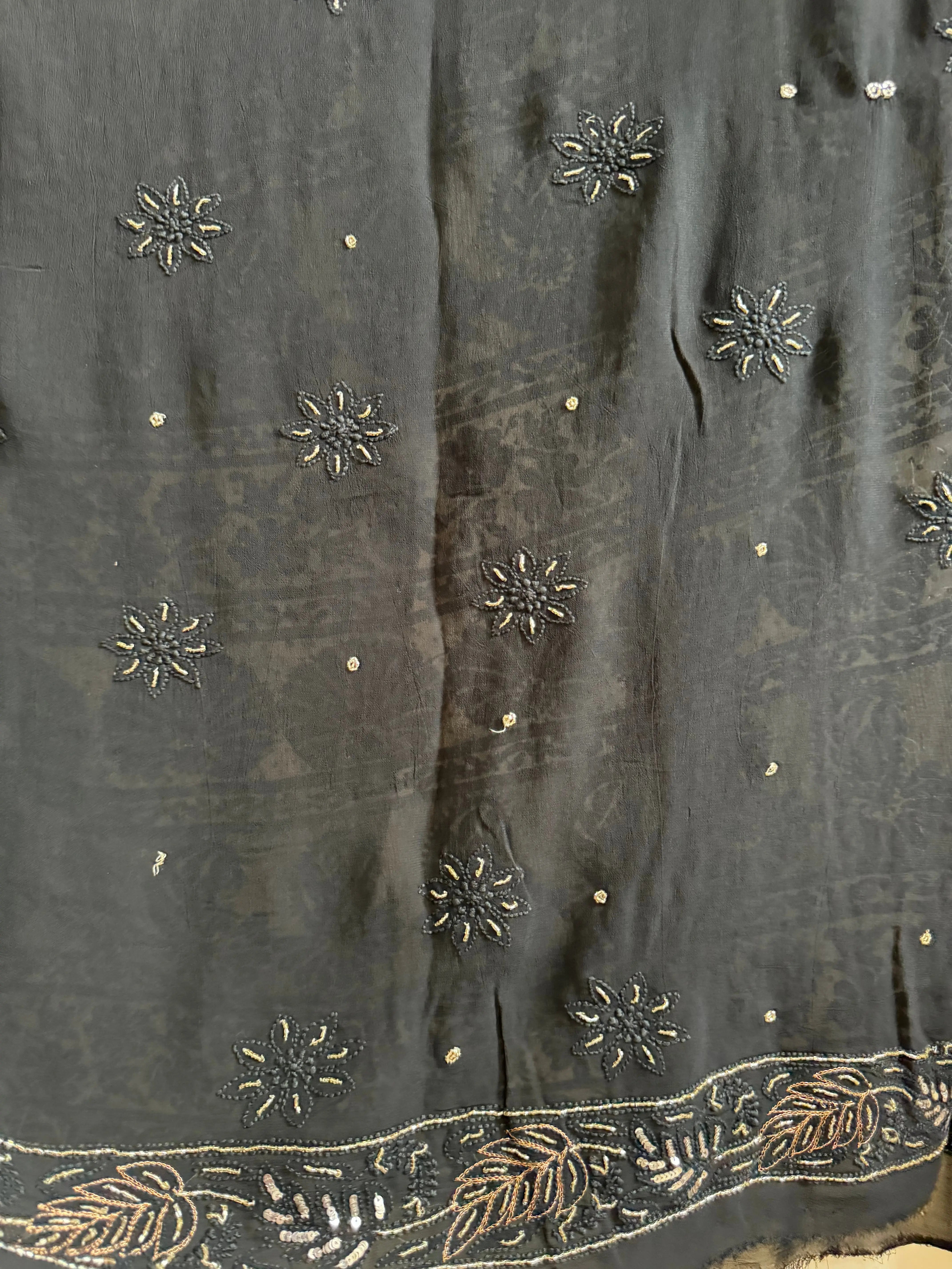 Viscose Black Chikankari saree with Pearl embellishments ARIAA CHIKANKARI 