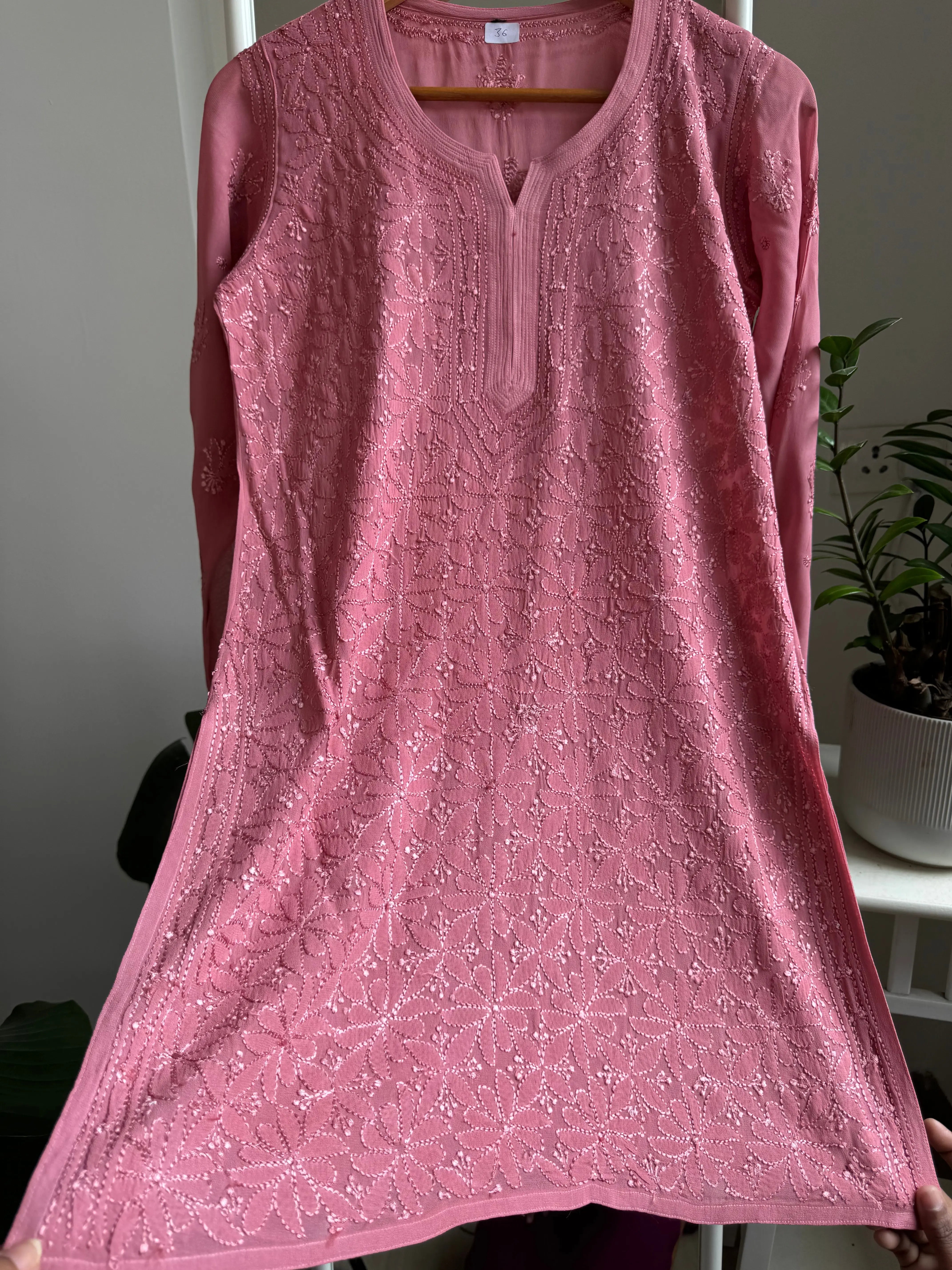 Chikankari Viscose Georgette short Top in Rosewood Pink ARIAA CHIKANKARI 