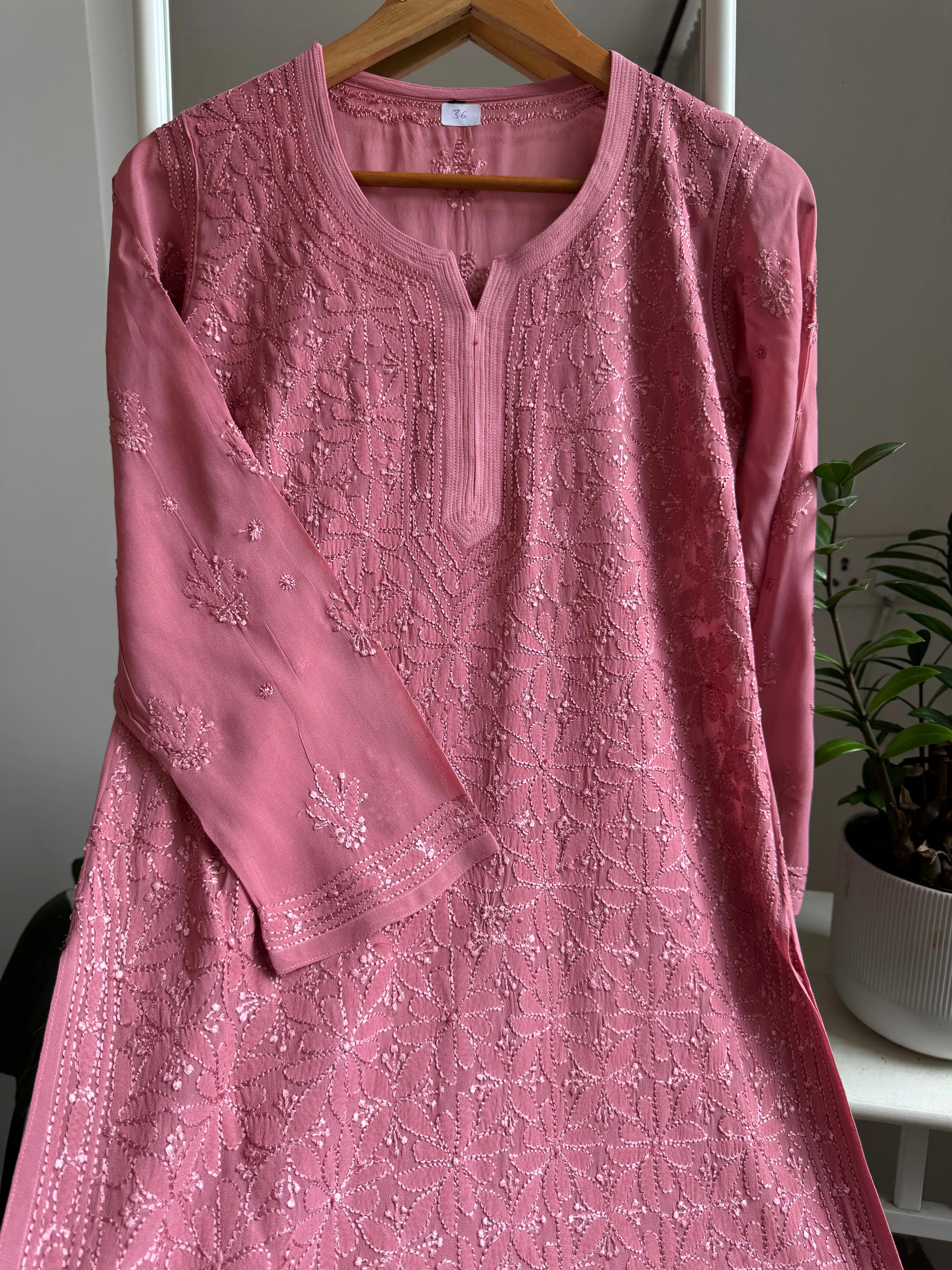 Chikankari Viscose Georgette short Top in Rosewood Pink ARIAA CHIKANKARI 