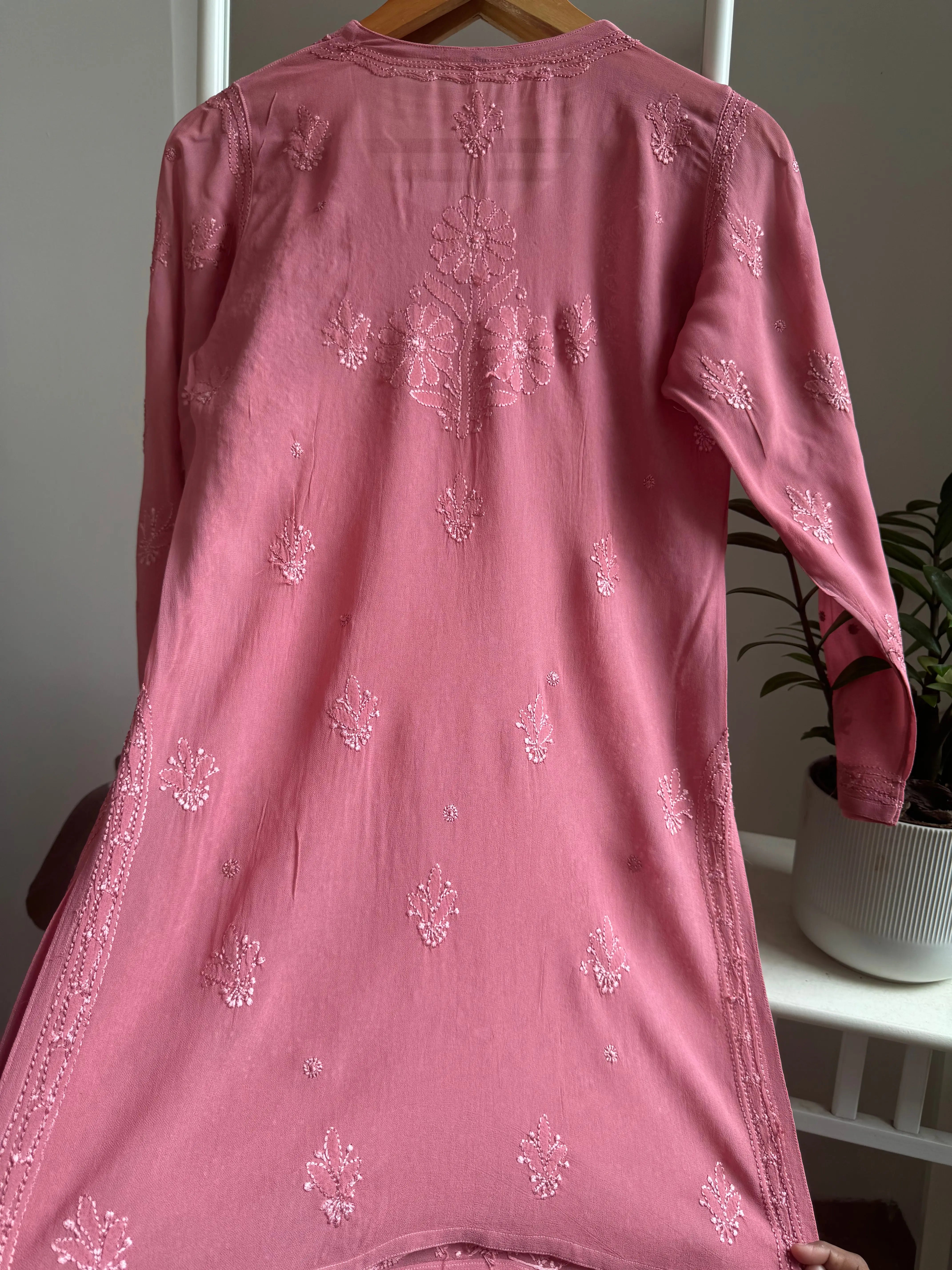 Chikankari Viscose Georgette short Top in Rosewood Pink ARIAA CHIKANKARI 