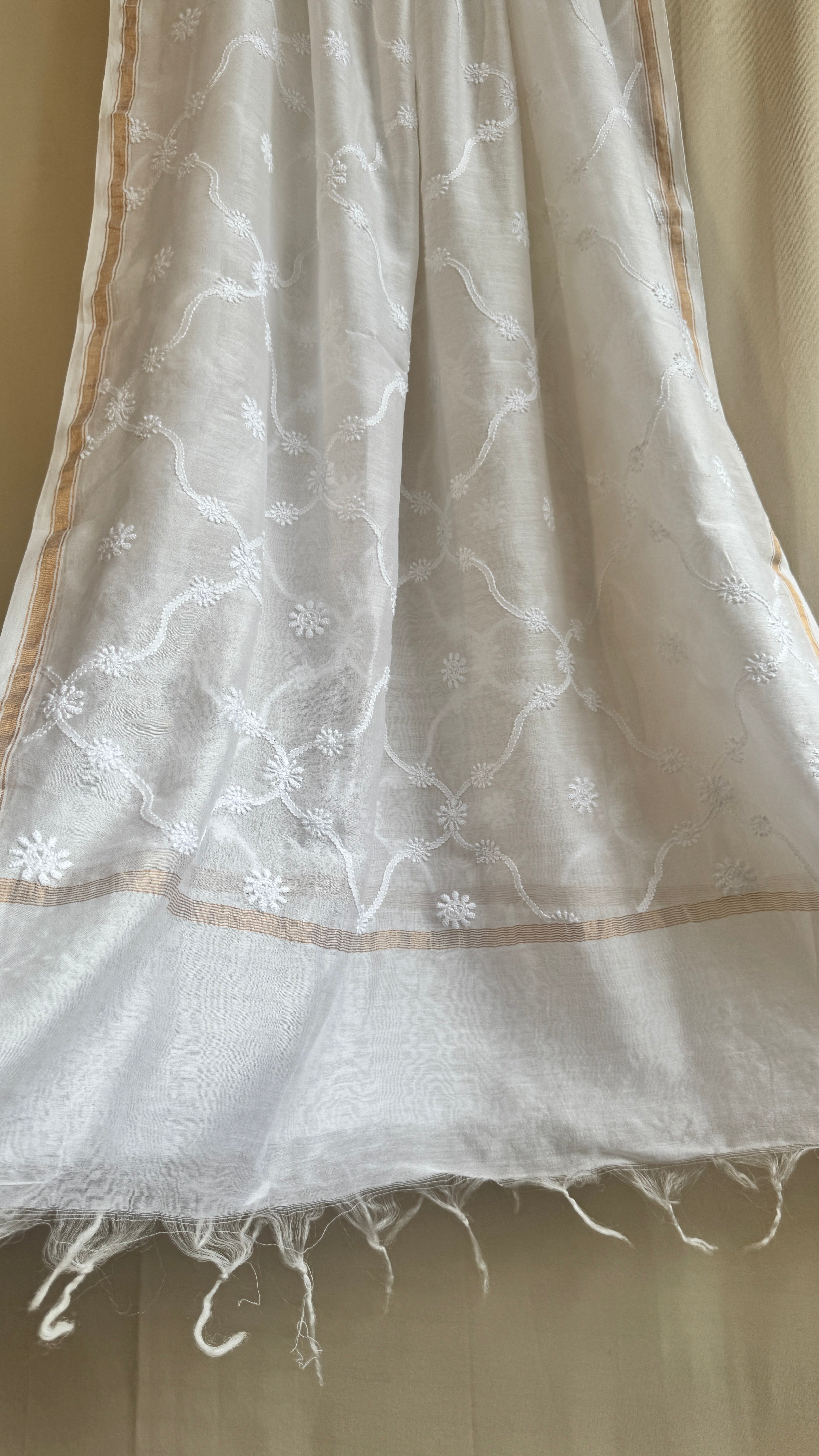 Pure Chanderi Dupatta with Chikankari