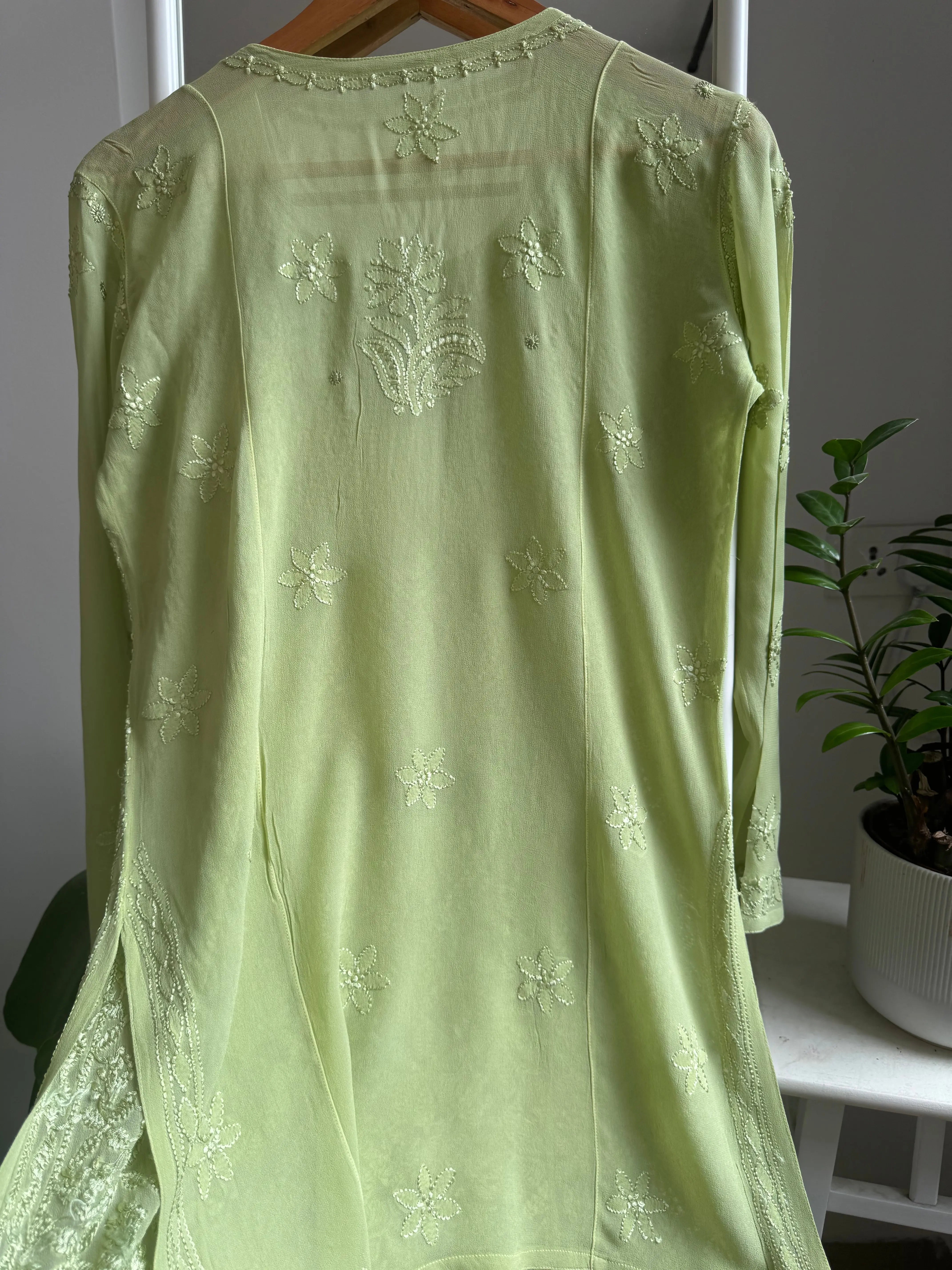 Chikankari Viscose Georgette short Top in Light Green ARIAA CHIKANKARI 