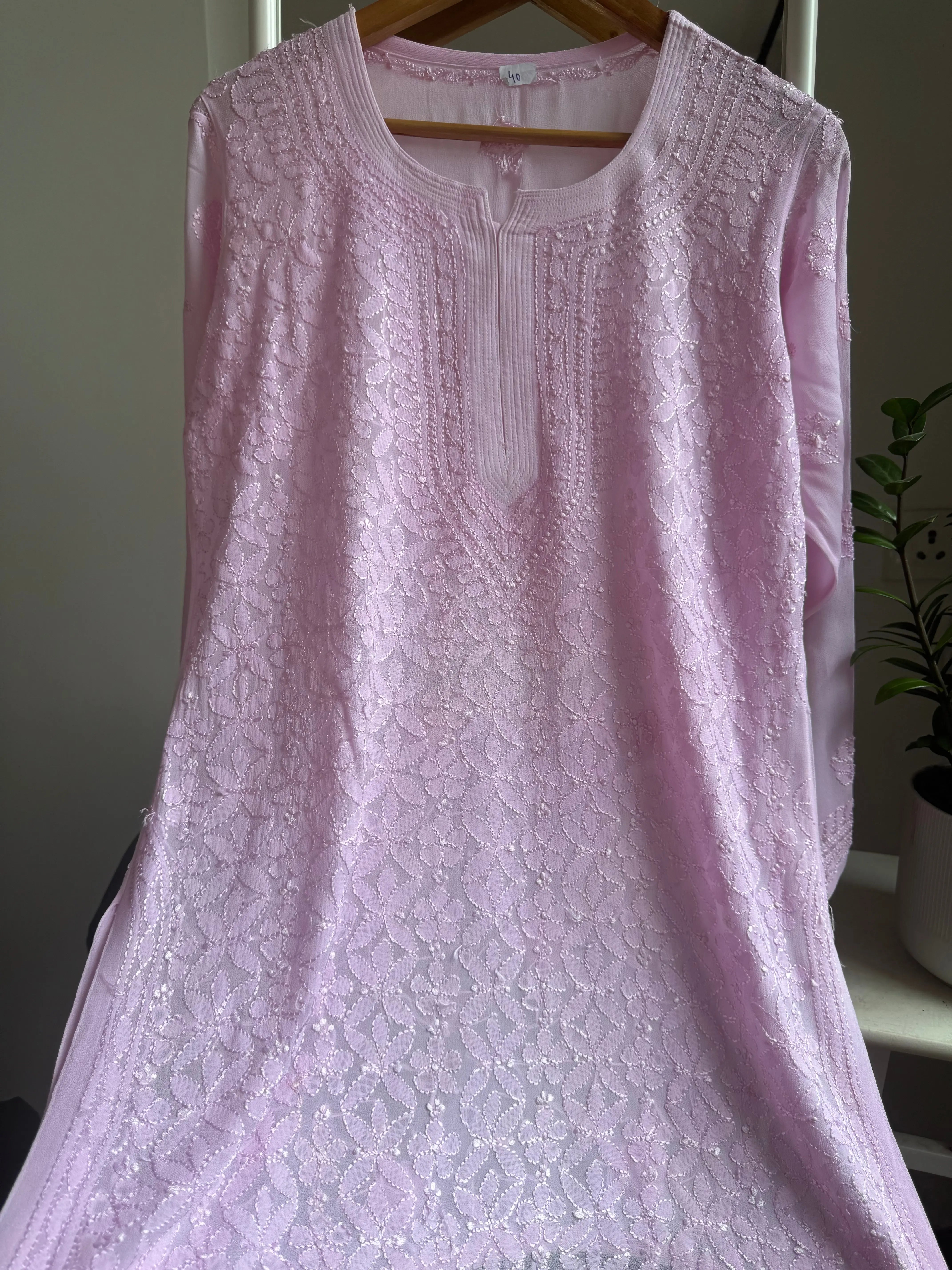 Chikankari Viscose Georgette short Top in pink ARIAA CHIKANKARI 