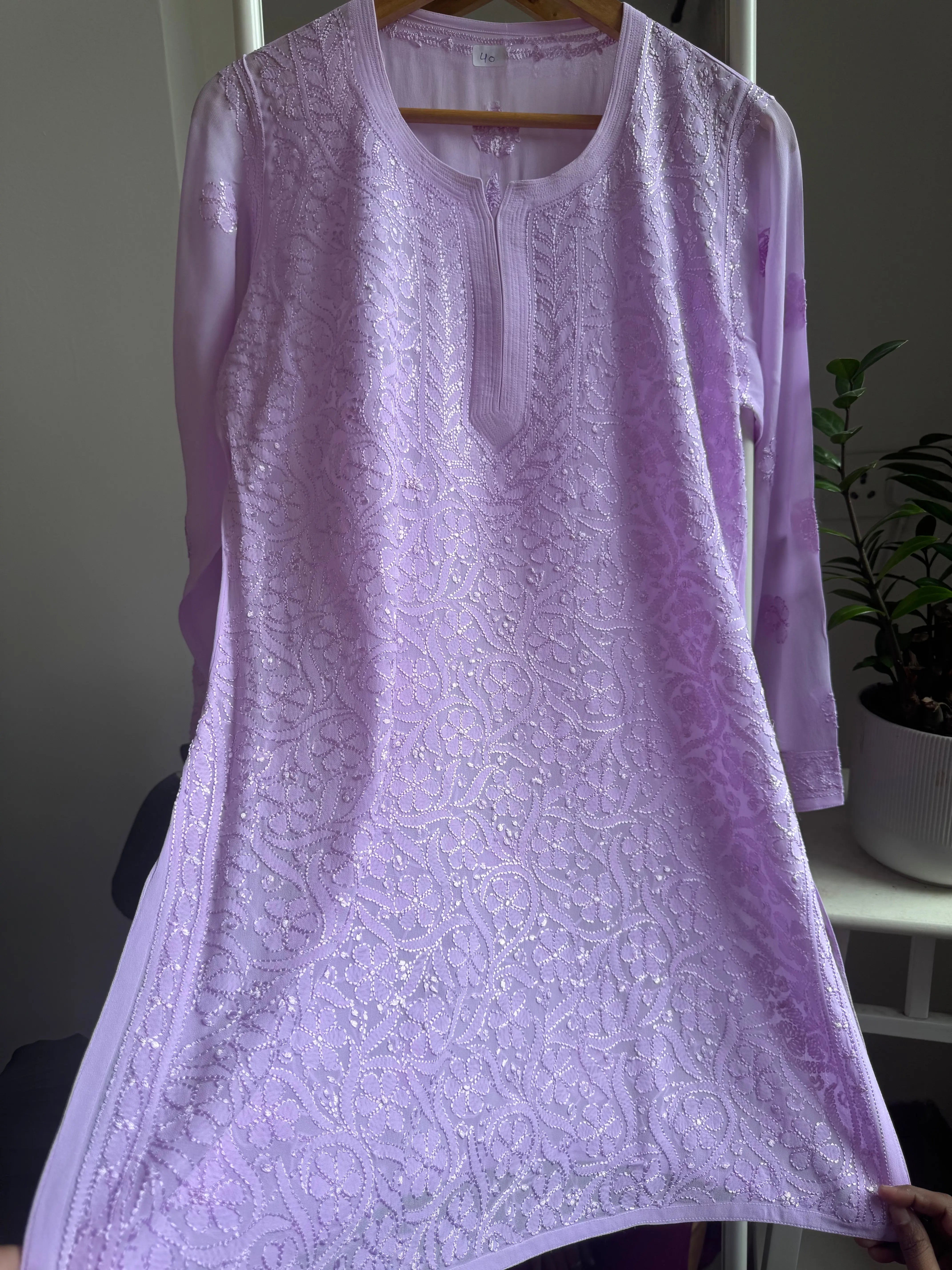 Chikankari Viscose Georgette short Top in Lilac ARIAA CHIKANKARI 