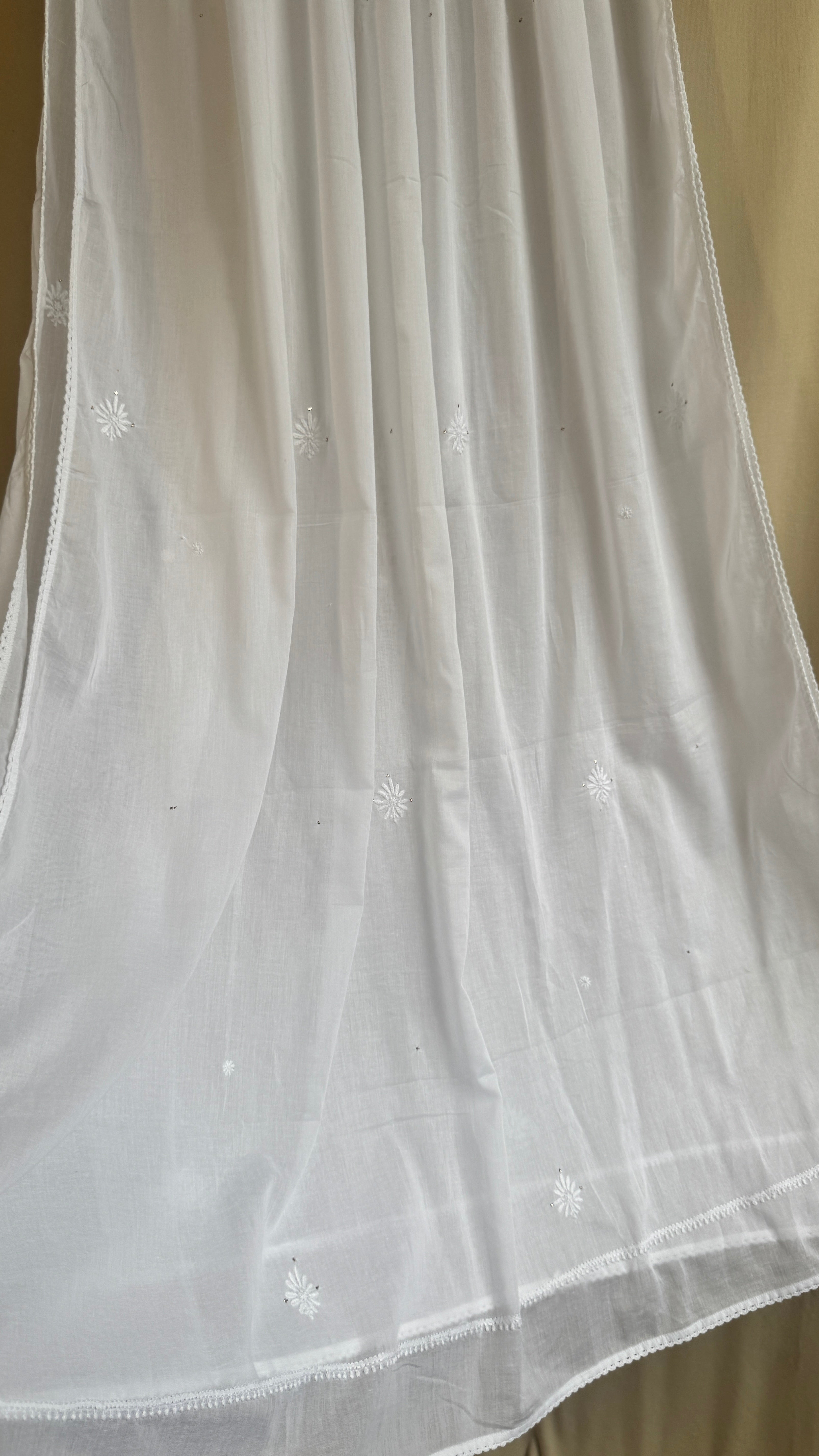 Pure Cotton Chikankari Dupatta with Mukaish work