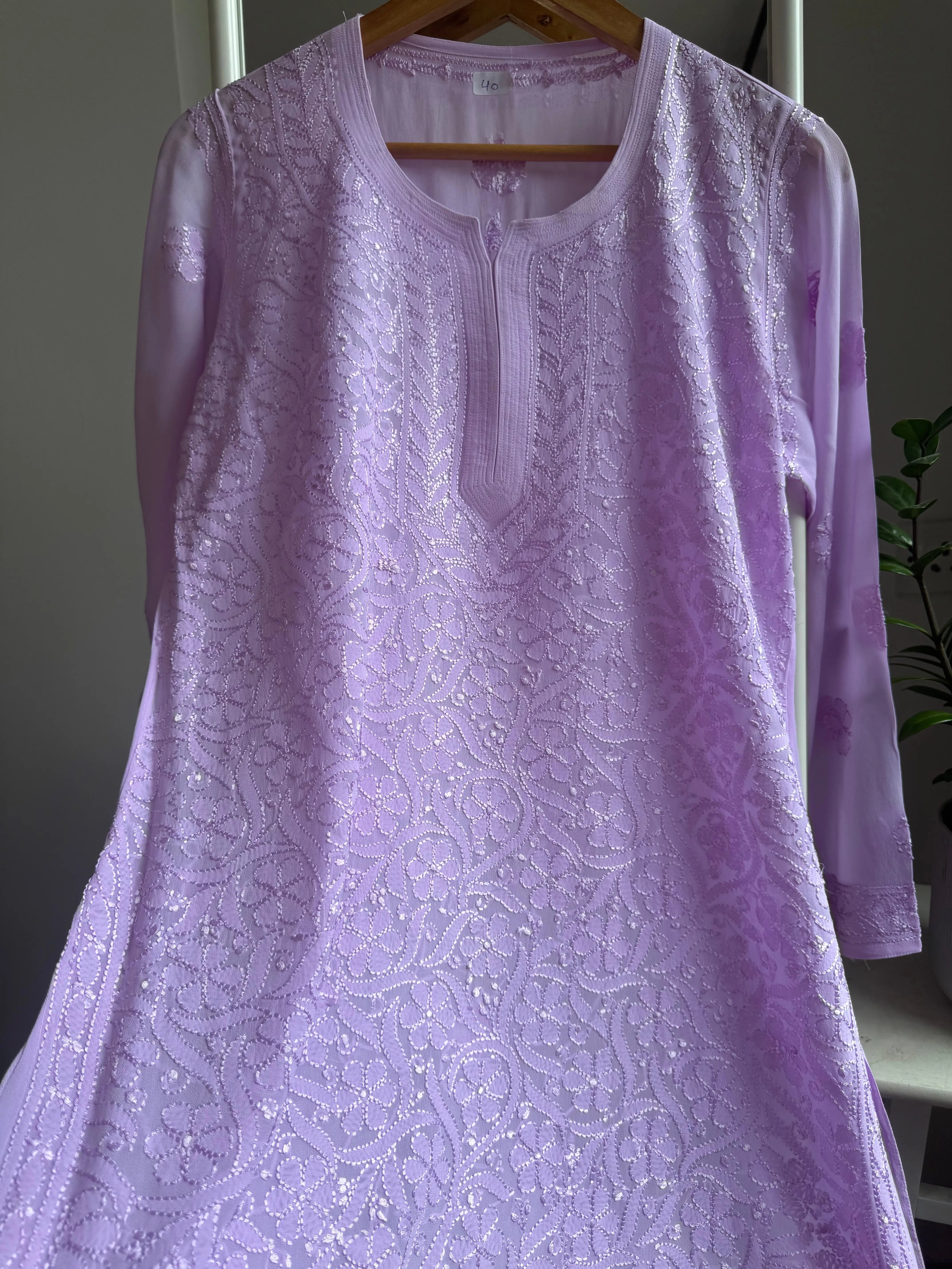 Chikankari Viscose Georgette short Top in Lilac ARIAA CHIKANKARI 