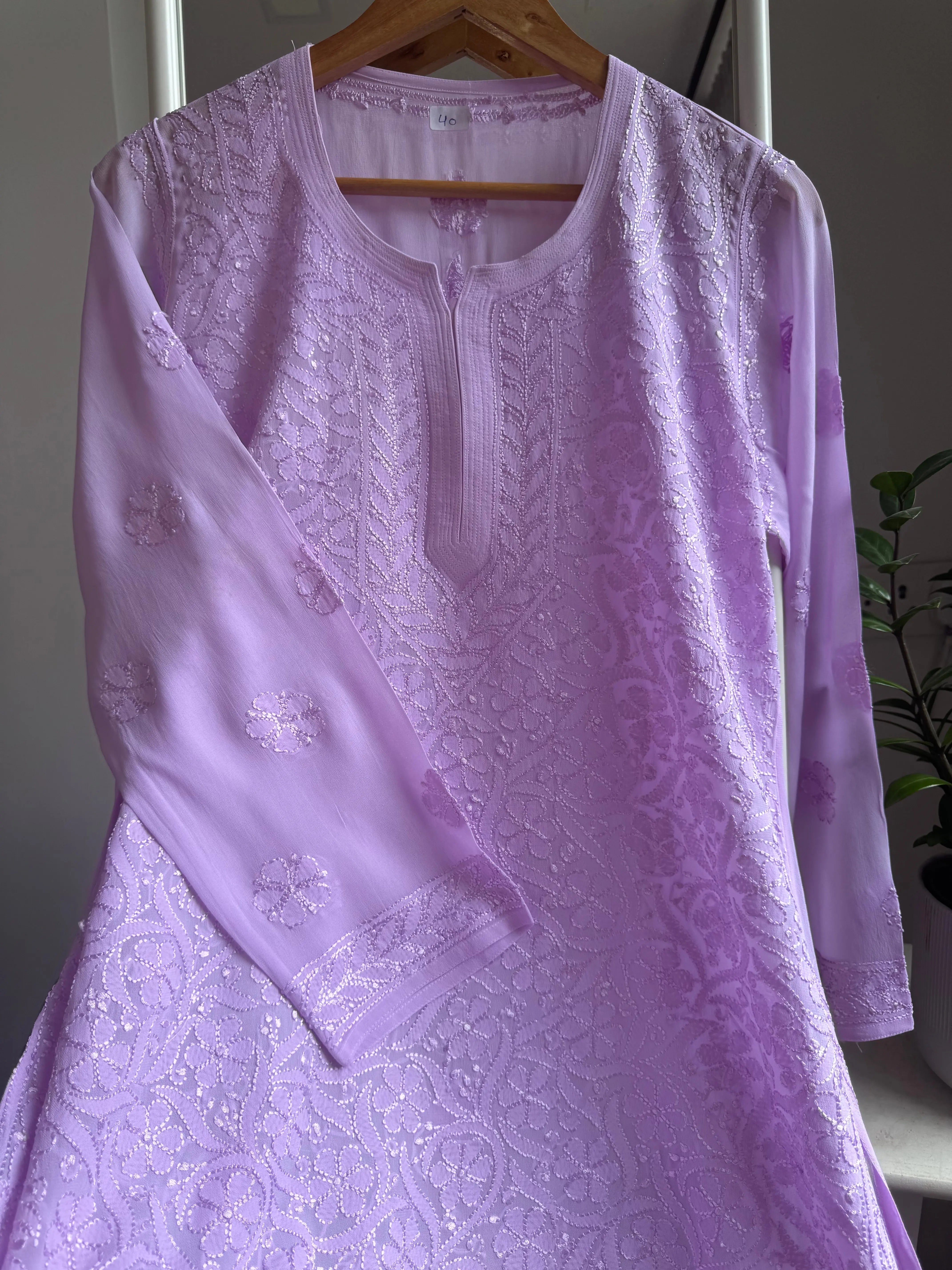 Chikankari Viscose Georgette short Top in Lilac ARIAA CHIKANKARI 