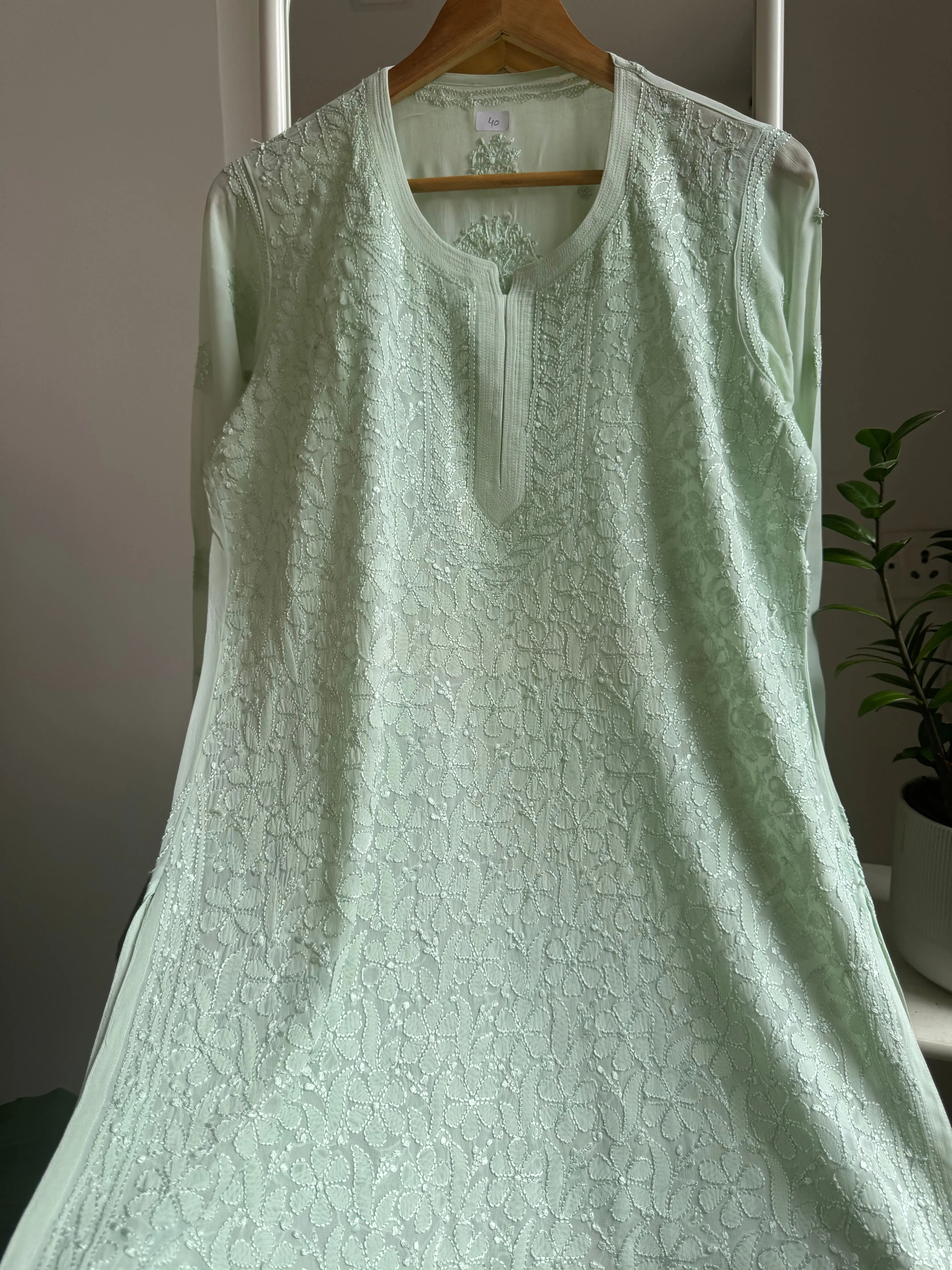 Chikankari Viscose Georgette short Top in Light Green ARIAA CHIKANKARI 