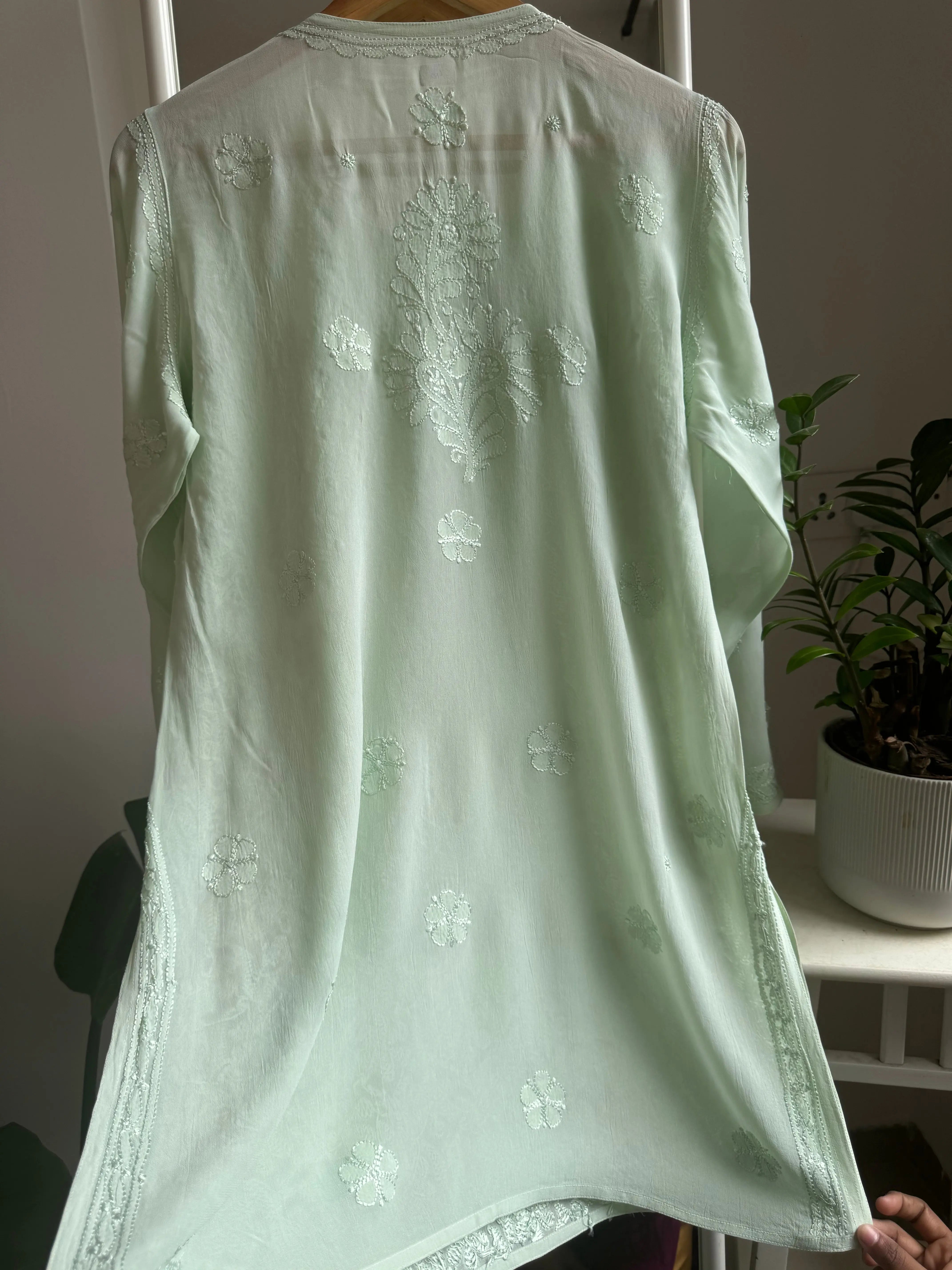 Chikankari Viscose Georgette short Top in Light Green ARIAA CHIKANKARI 