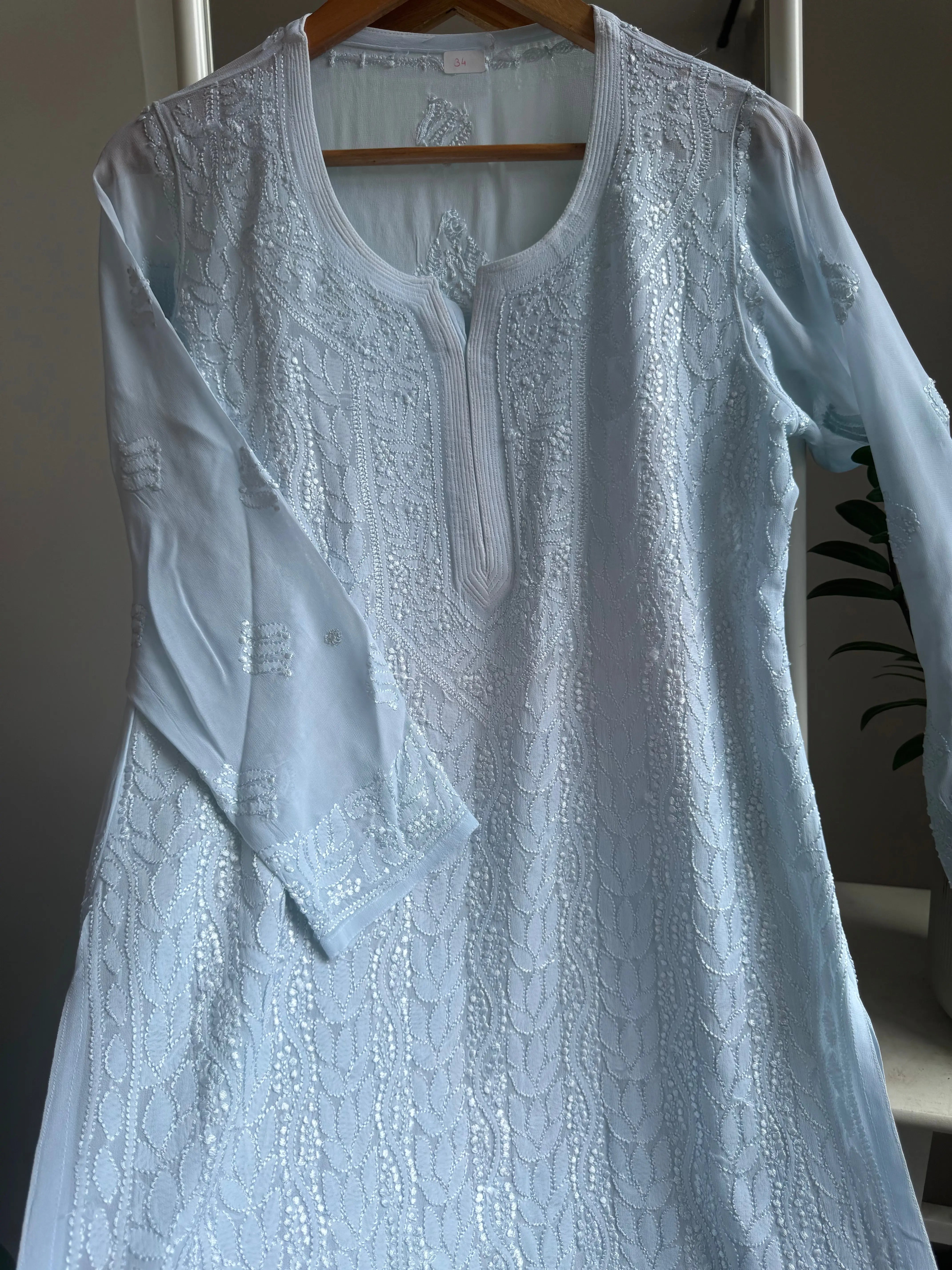 Chikankari Viscose Georgette short Top in Baby Blue ARIAA CHIKANKARI 