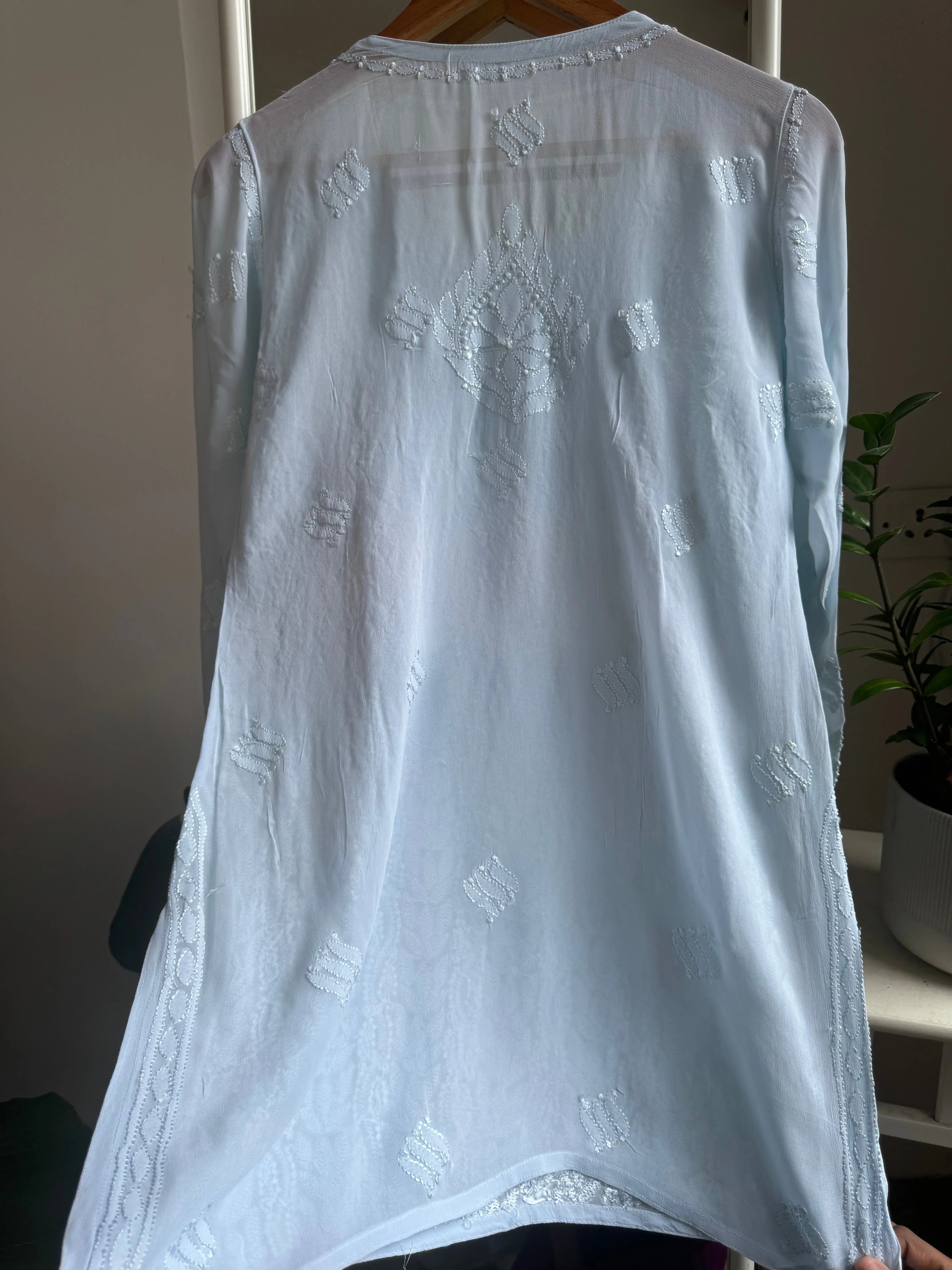 Chikankari Viscose Georgette short Top in Baby Blue ARIAA CHIKANKARI 