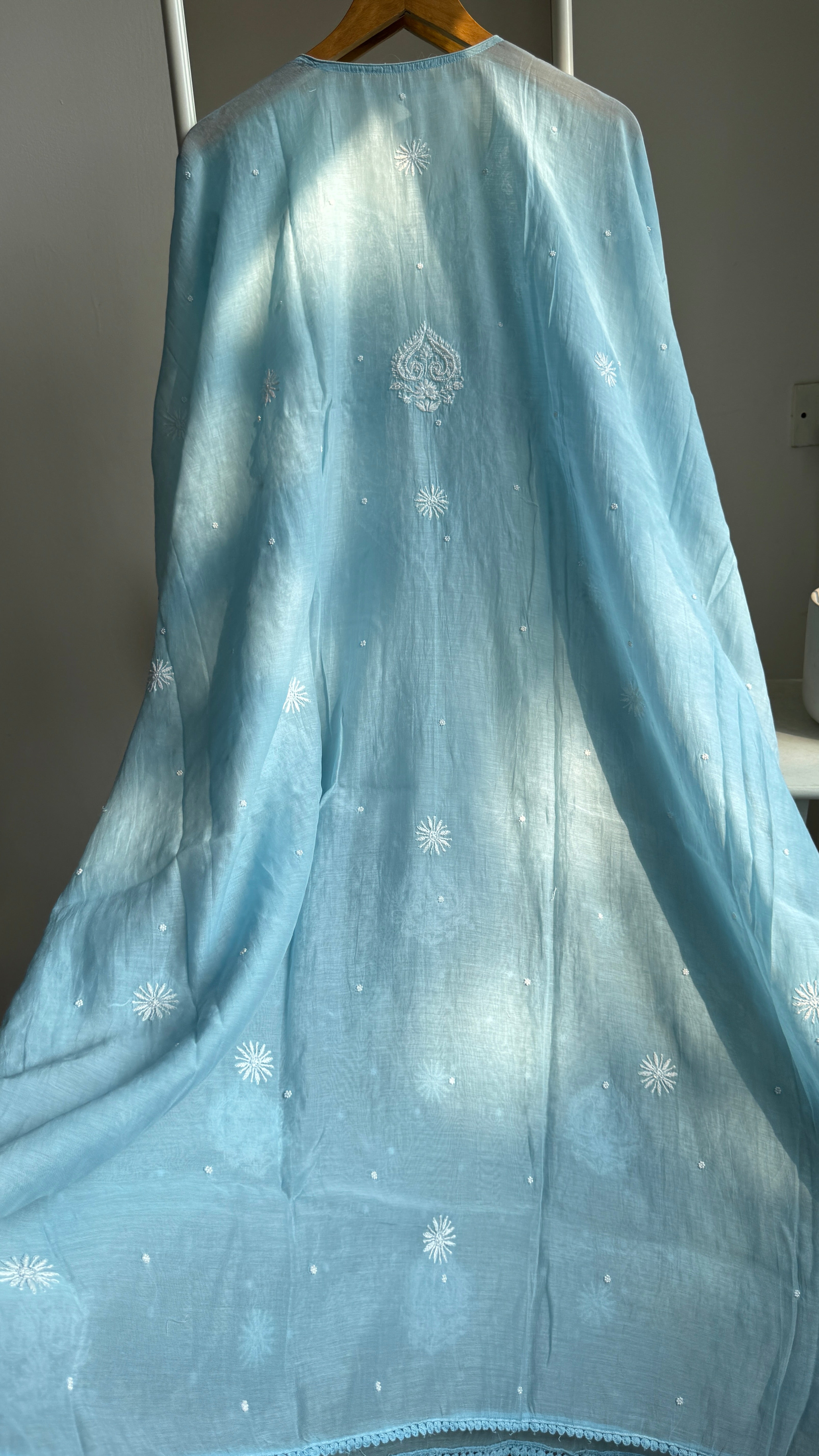 Mul Chanderi Chikankari Kaftan - Blue