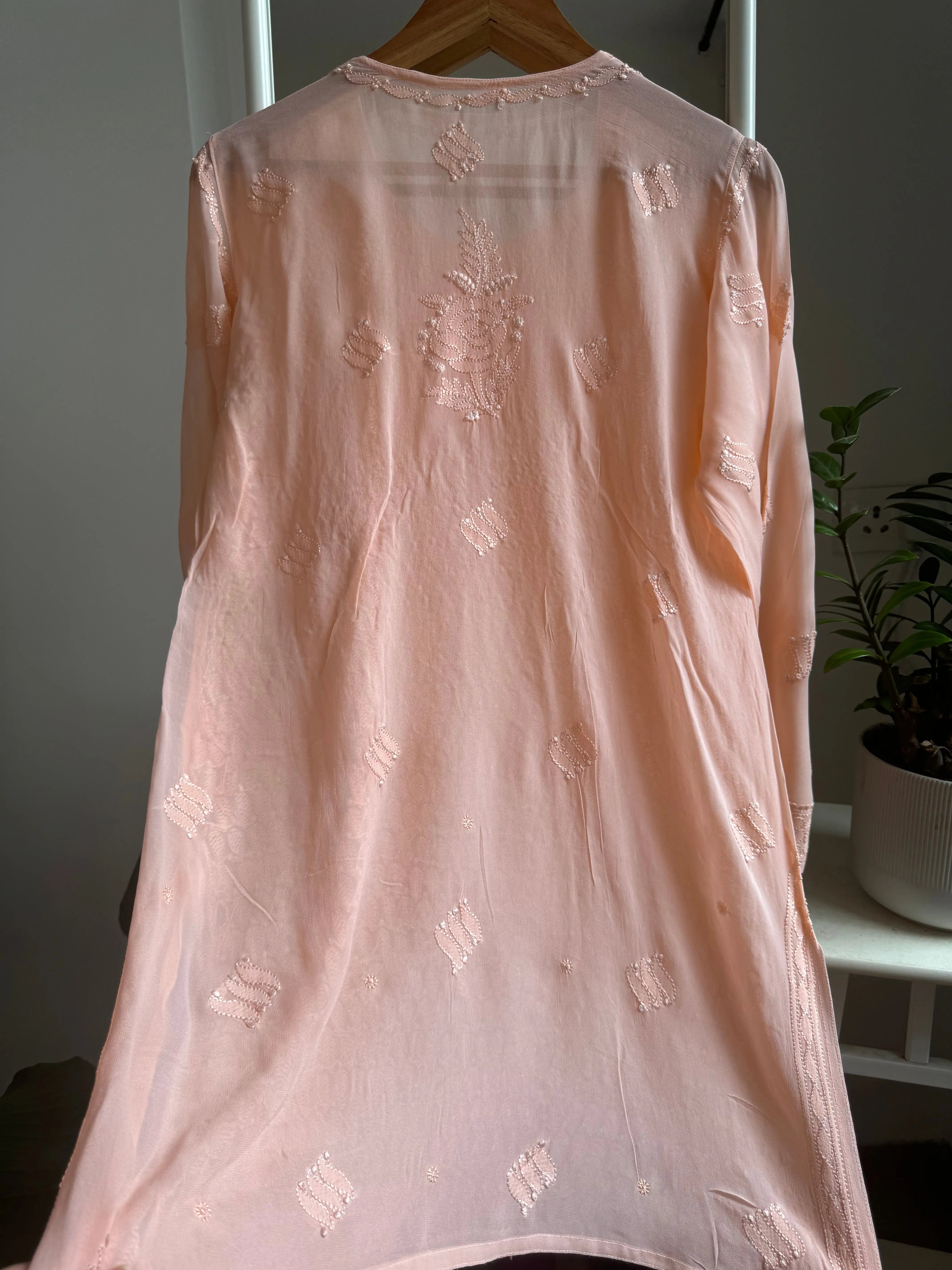 Chikankari Viscose Georgette short Top in Peach ARIAA CHIKANKARI 