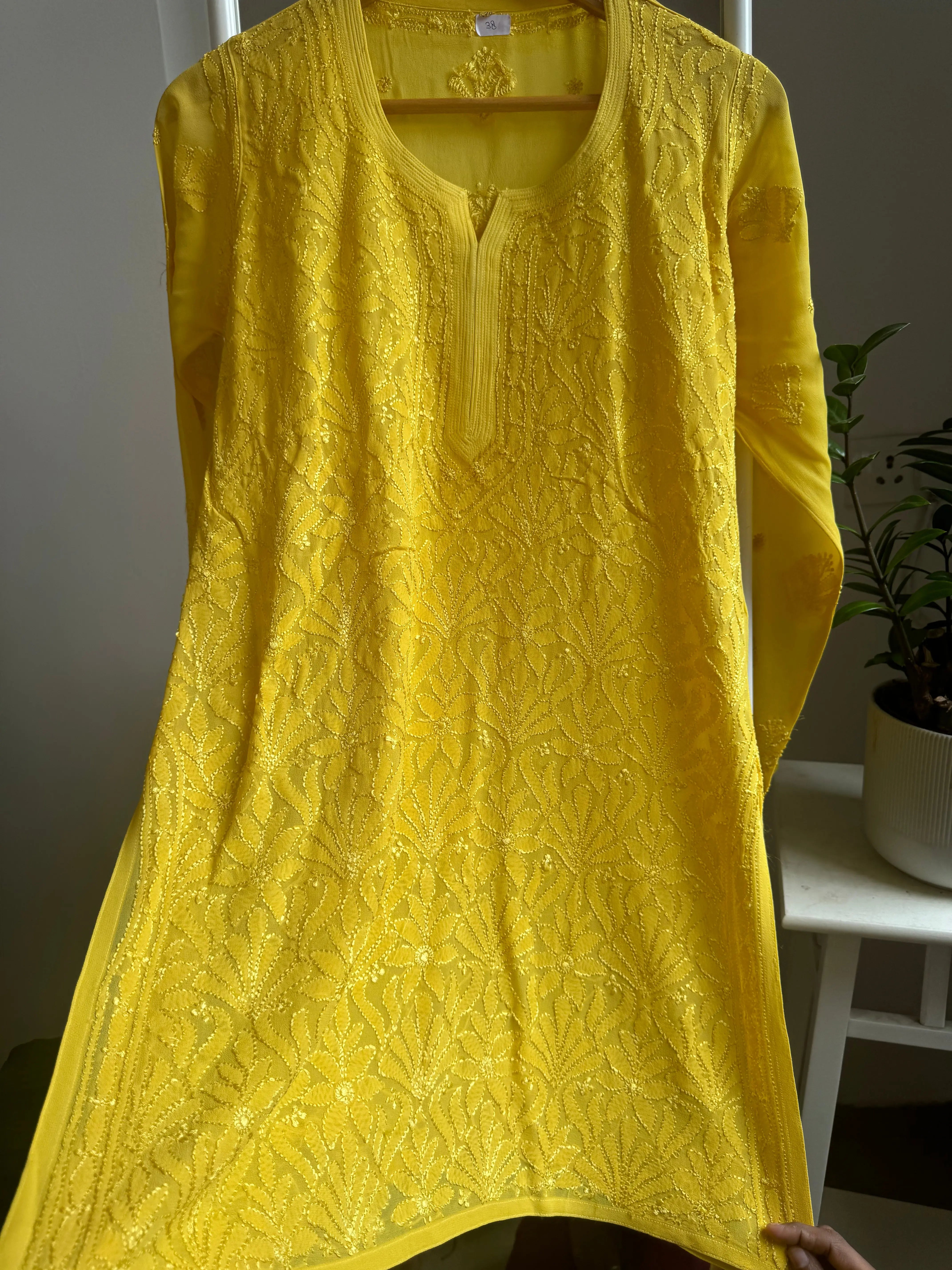 Chikankari Viscose Georgette short Top in Yellow ARIAA CHIKANKARI 