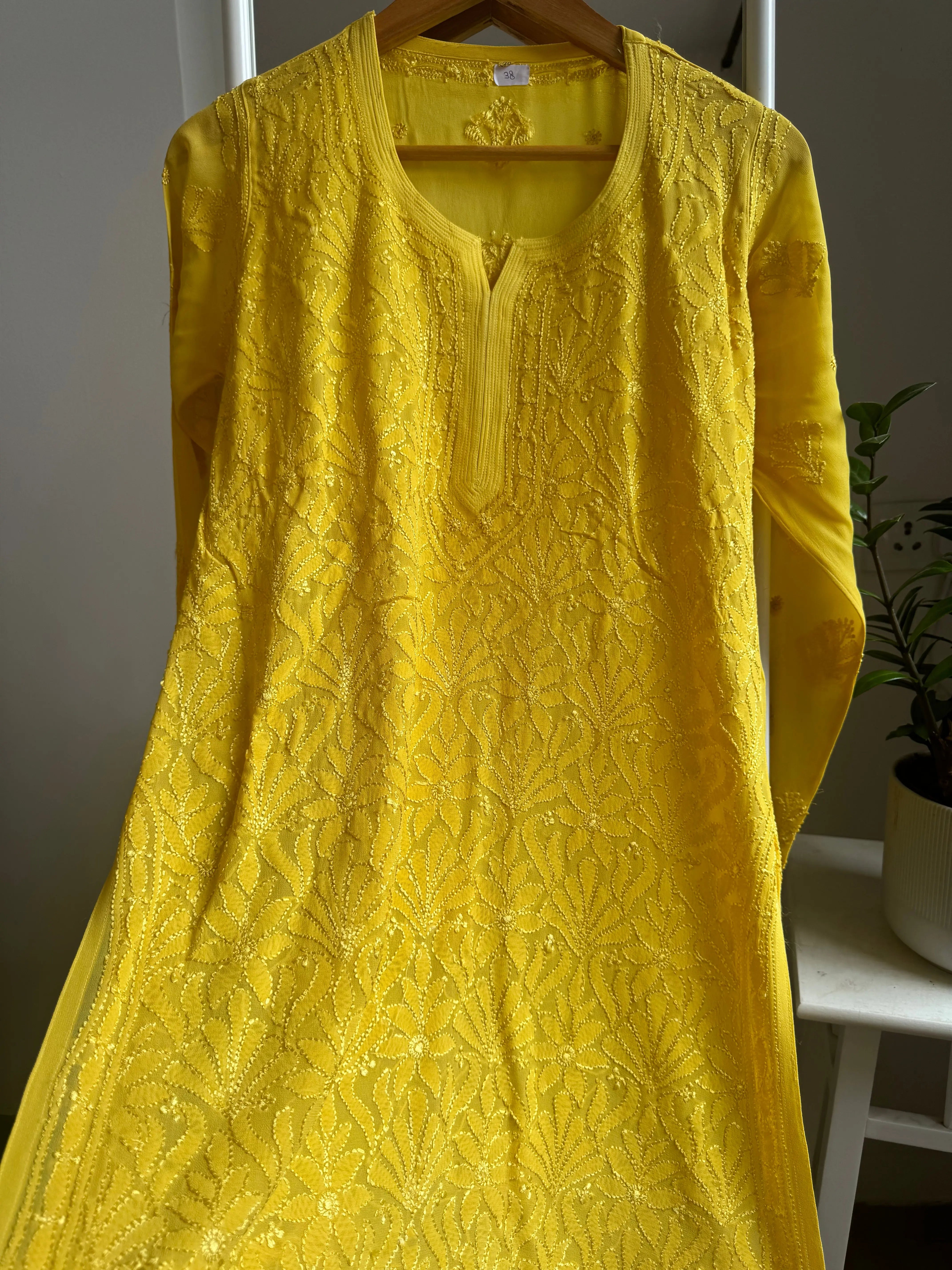 Chikankari Viscose Georgette short Top in Yellow ARIAA CHIKANKARI 