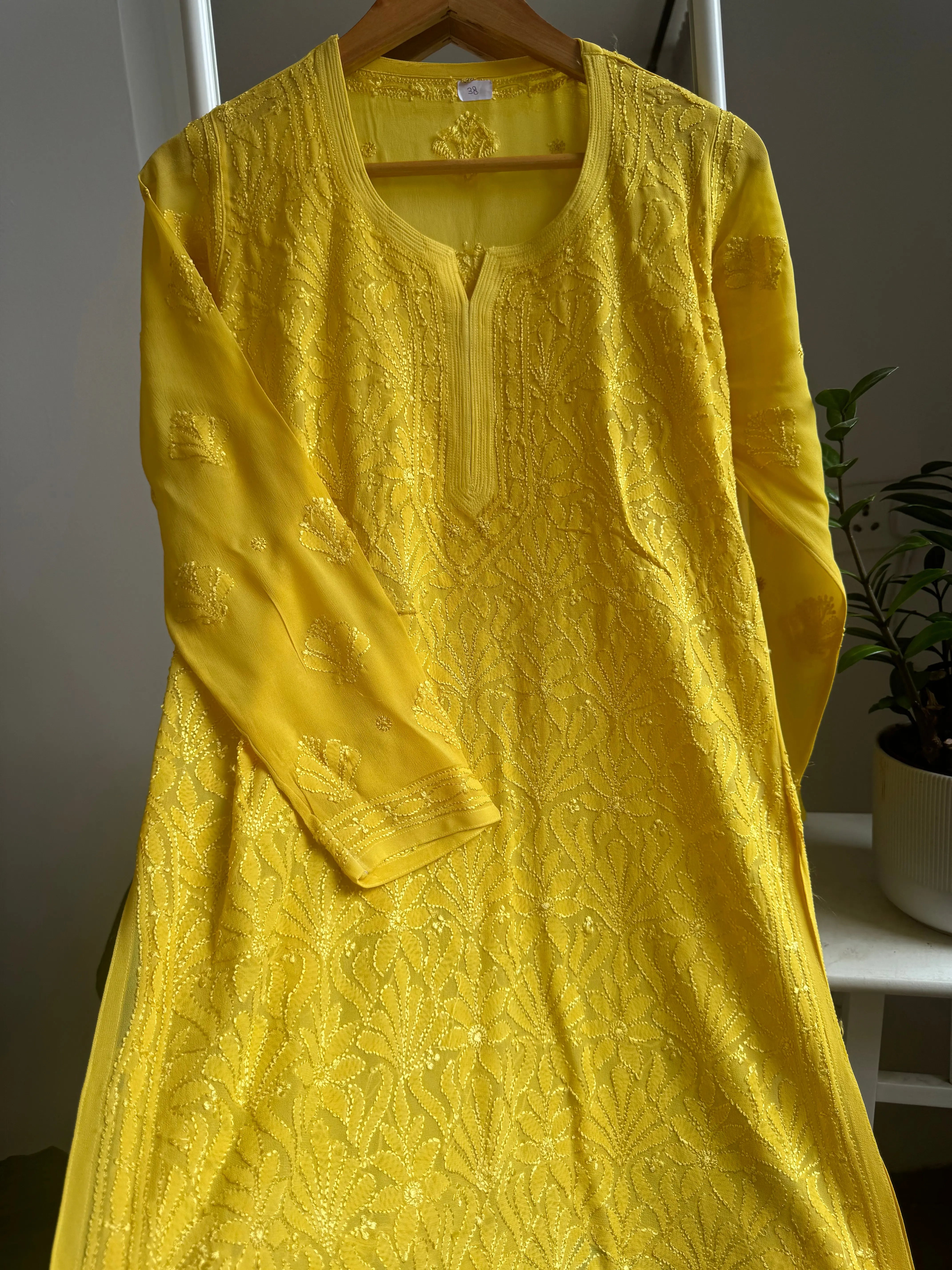 Chikankari Viscose Georgette short Top in Yellow ARIAA CHIKANKARI 