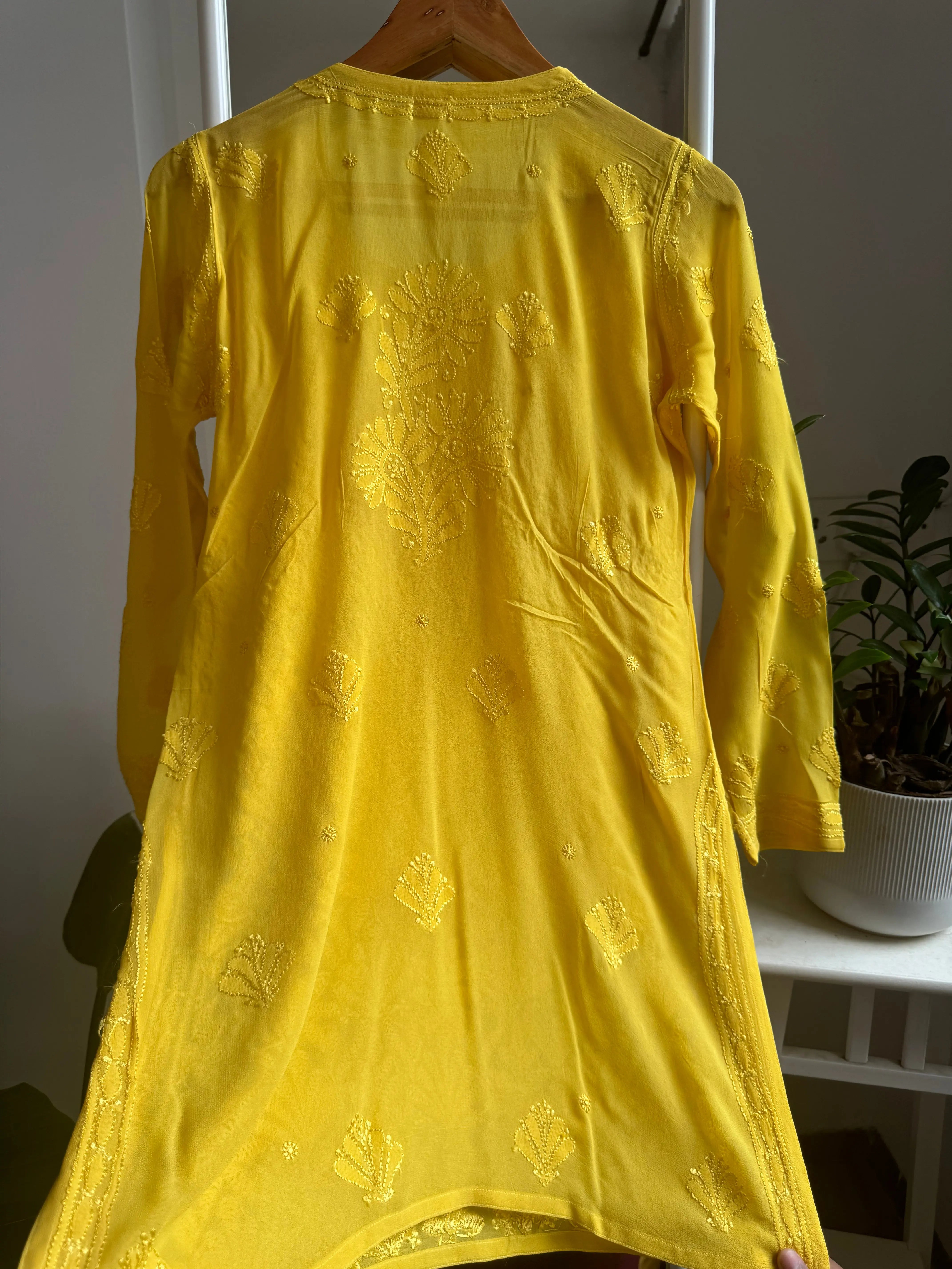 Chikankari Viscose Georgette short Top in Yellow ARIAA CHIKANKARI 