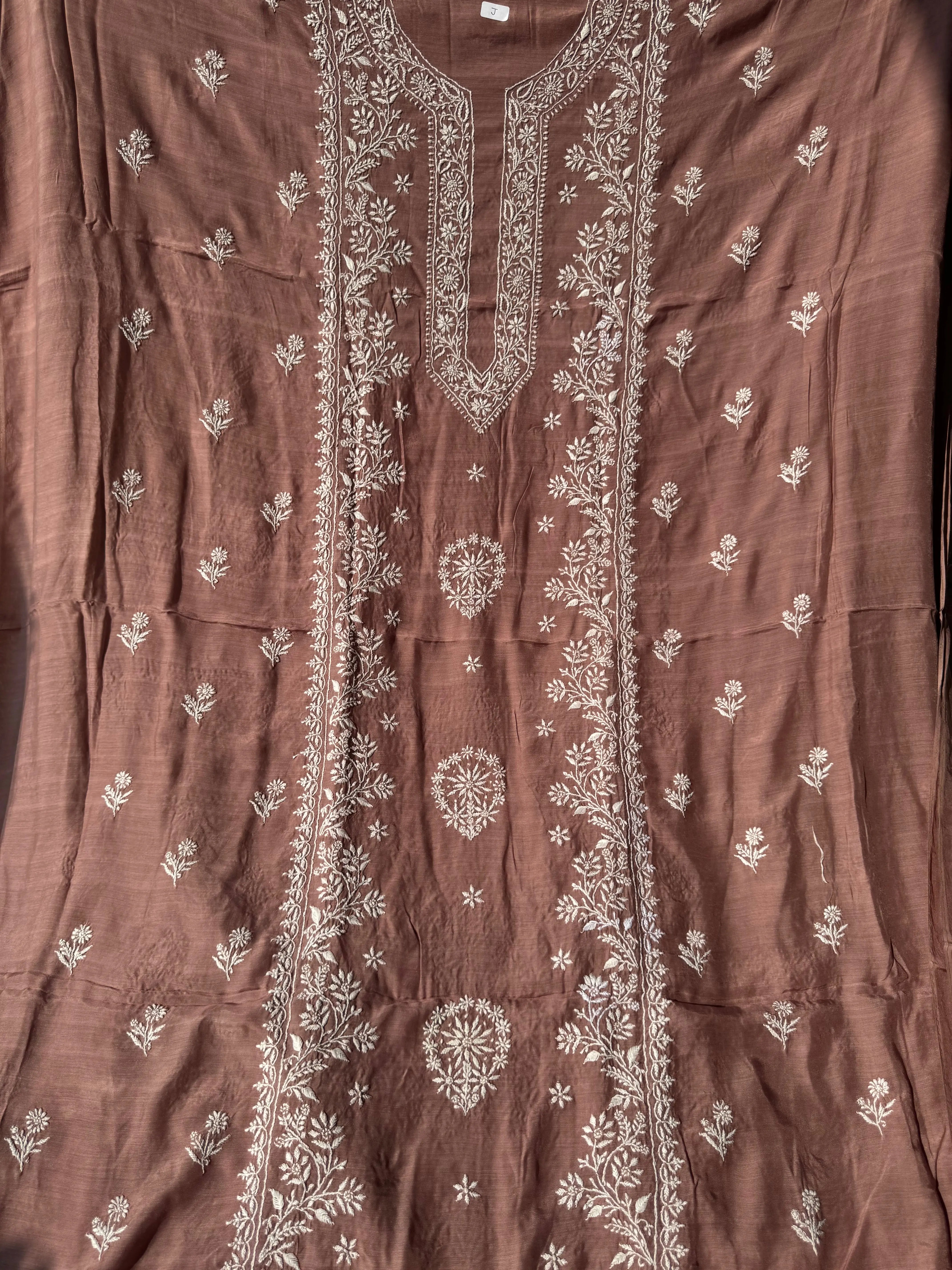 Pure Muslin kurti Length unstitched - Brown Mauve ARIAA CHIKANKARI 