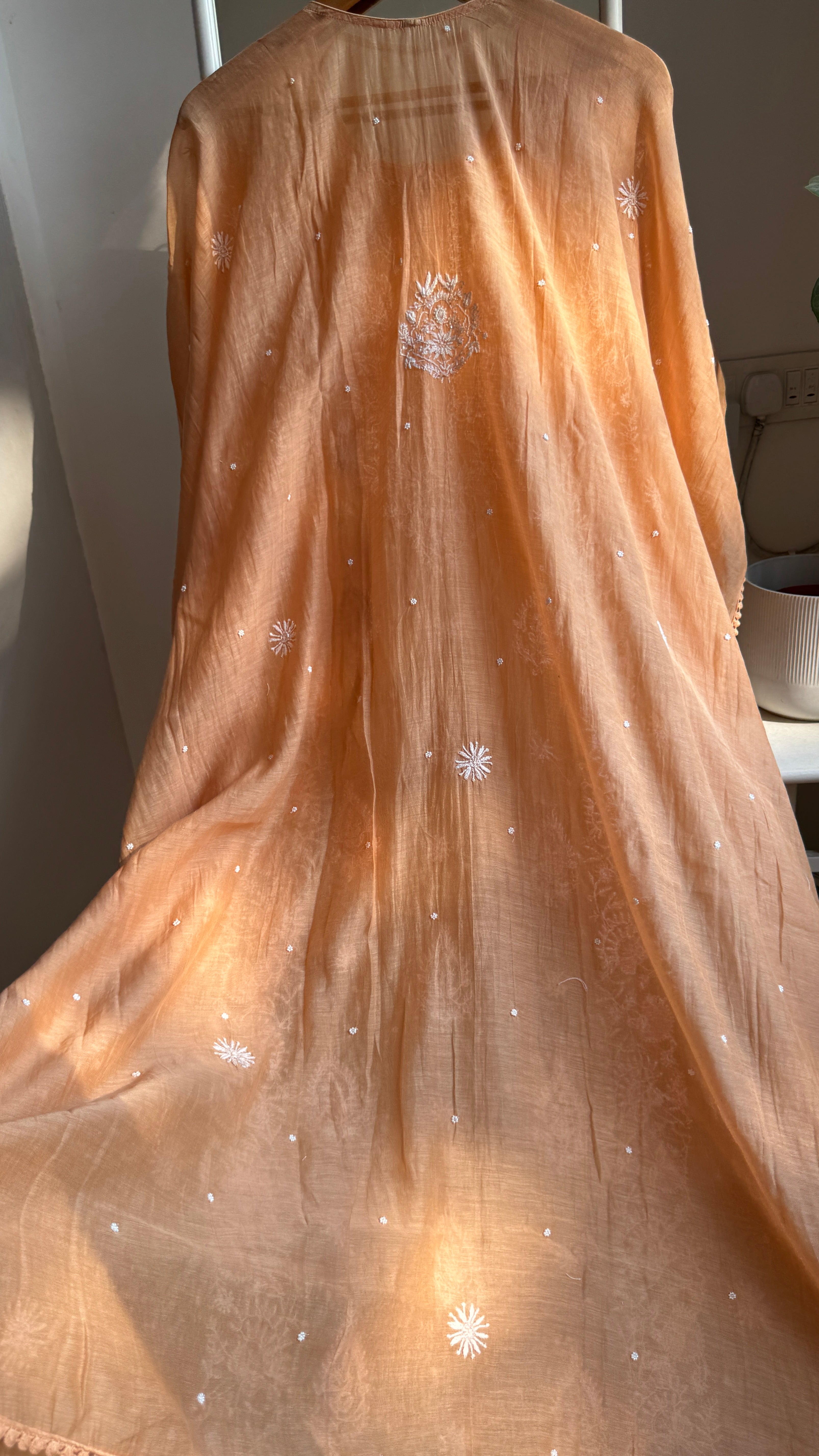 Mul Chanderi Chikankari Kaftan - Sunset Orange