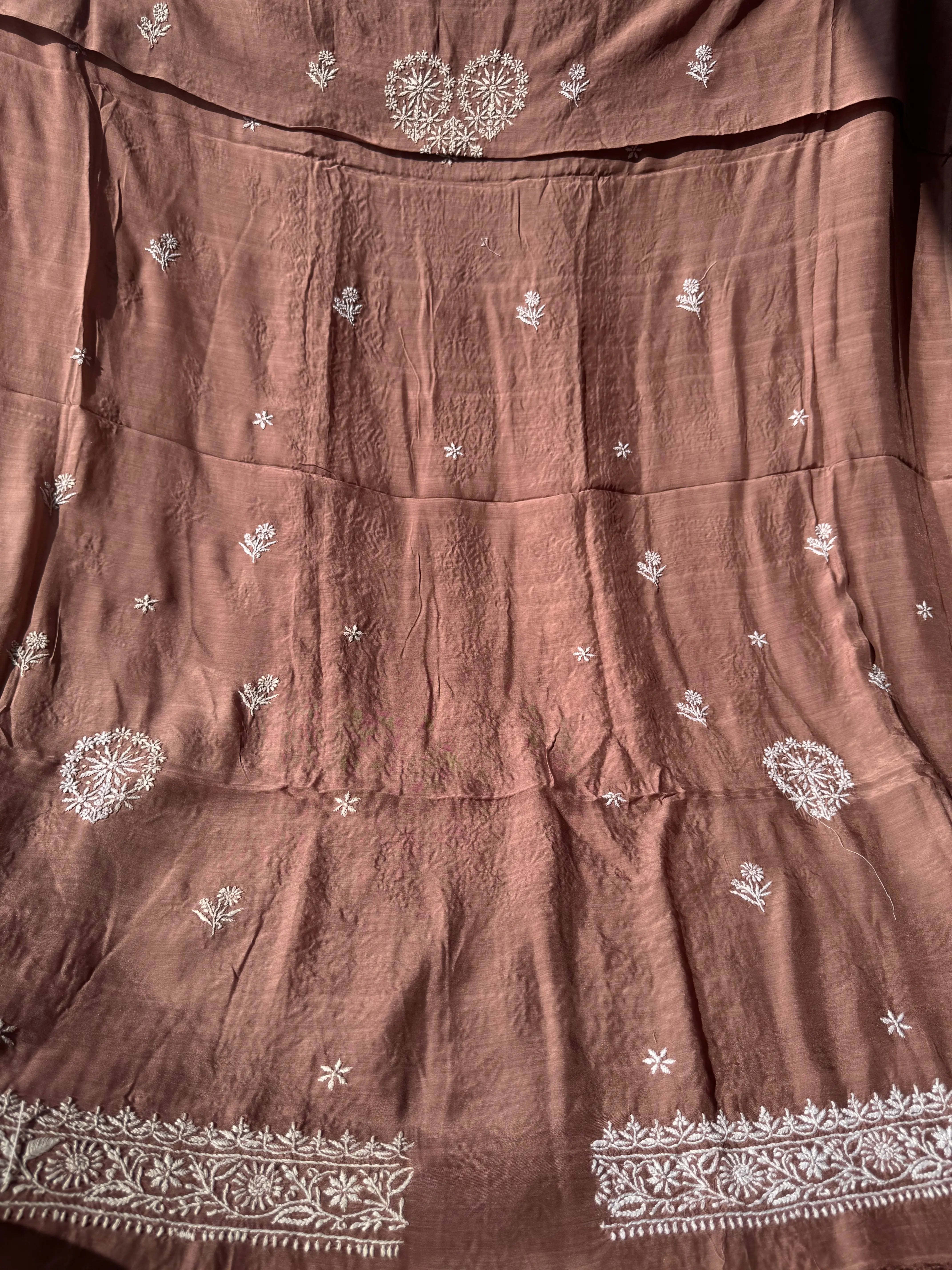 Pure Muslin kurti Length unstitched - Brown Mauve ARIAA CHIKANKARI 