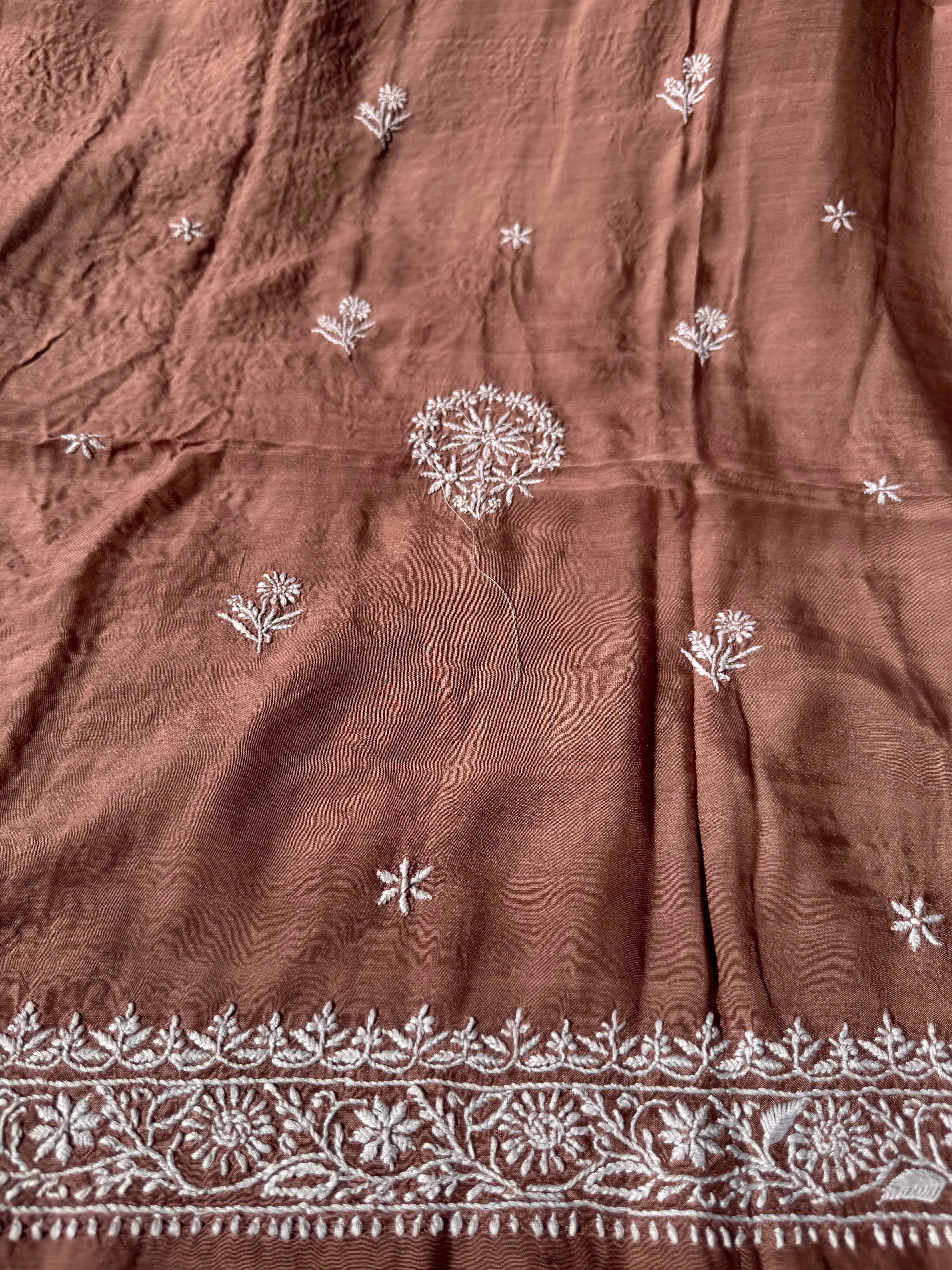 Pure Muslin kurti Length unstitched - Brown Mauve ARIAA CHIKANKARI 