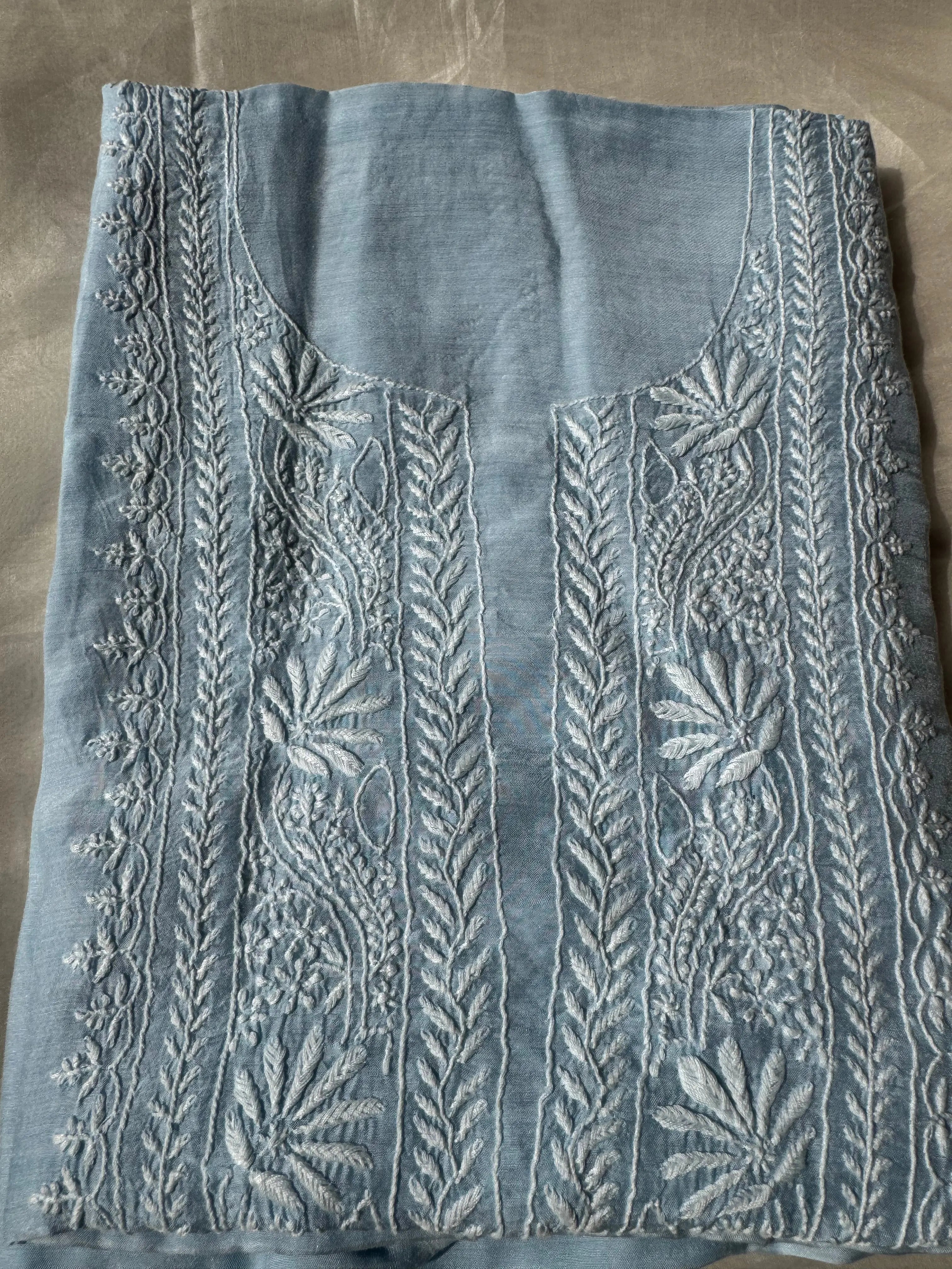 Pure Muslin kurti Length unstitched - Blue ARIAA CHIKANKARI 