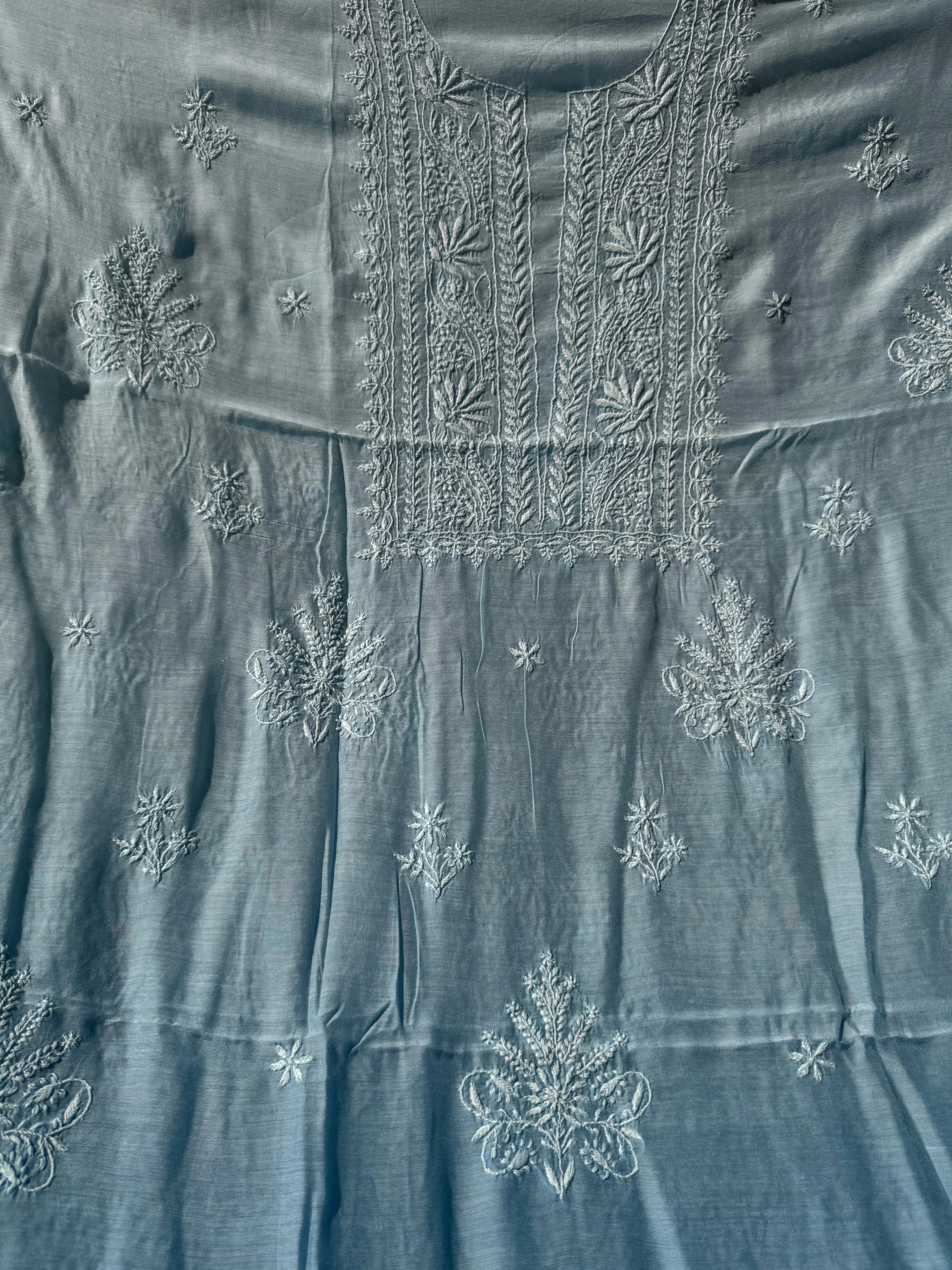 Pure Muslin kurti Length unstitched - Blue ARIAA CHIKANKARI 