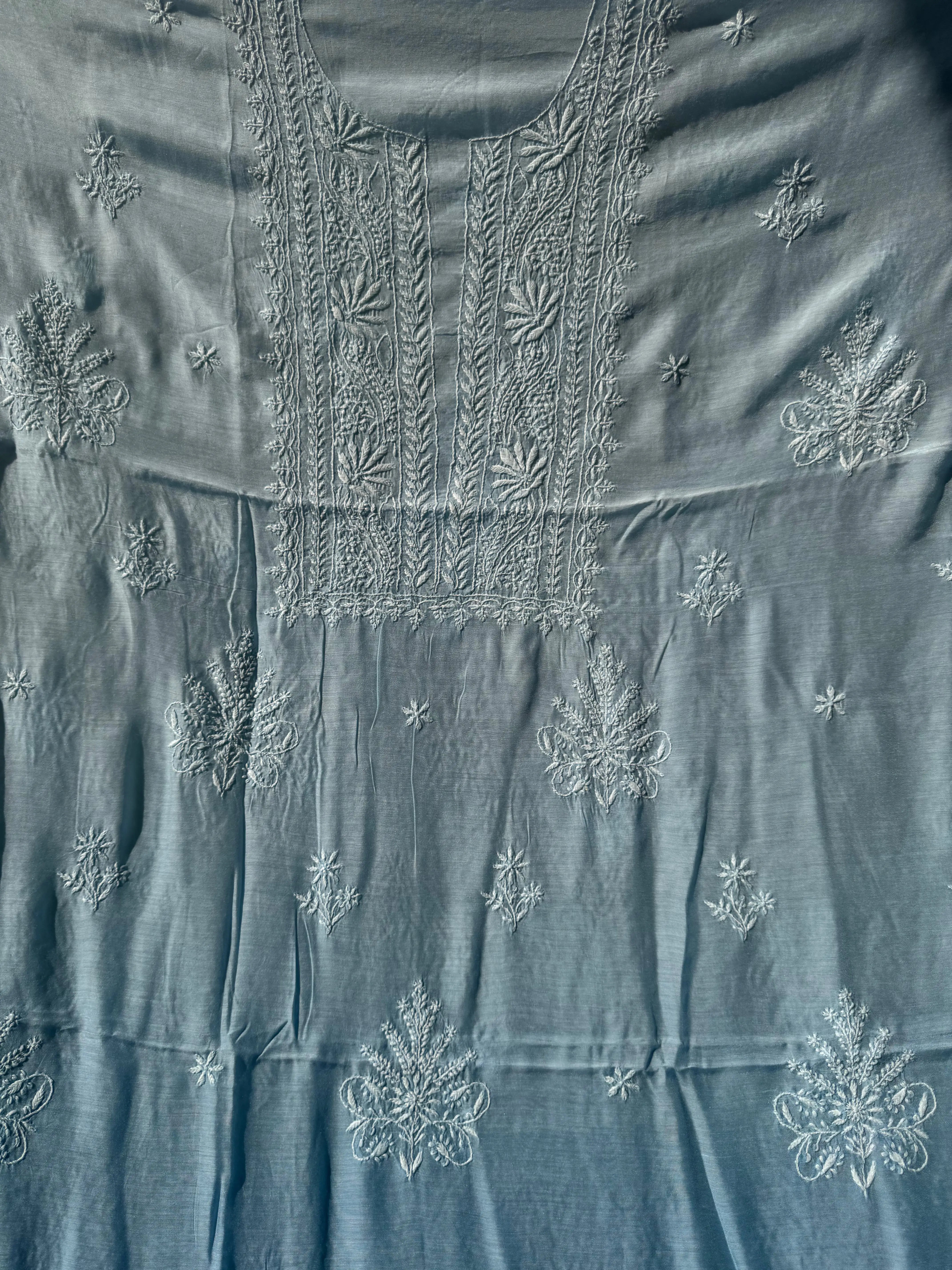 Pure Muslin kurti Length unstitched - Blue ARIAA CHIKANKARI 