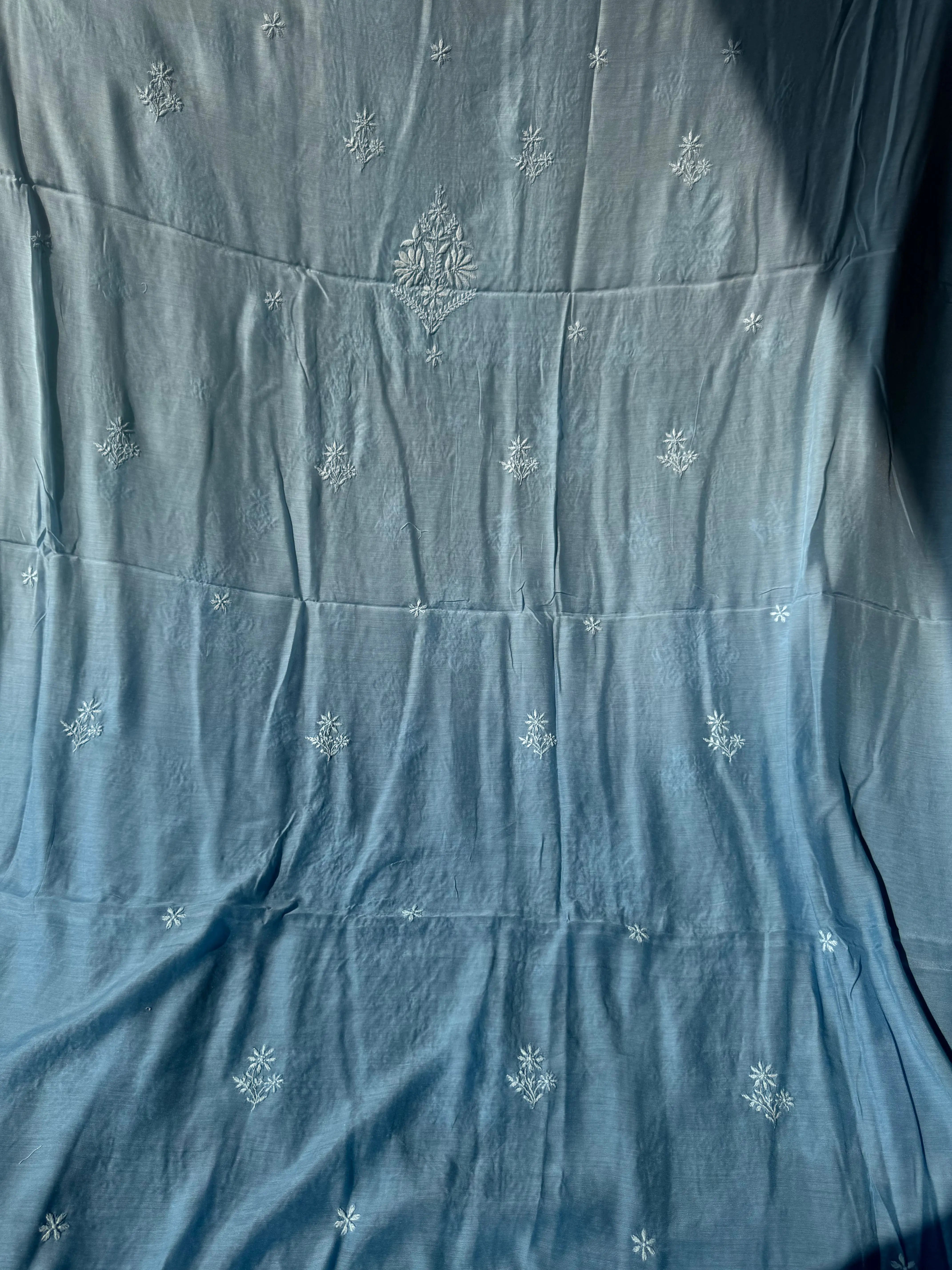 Pure Muslin kurti Length unstitched - Blue ARIAA CHIKANKARI 