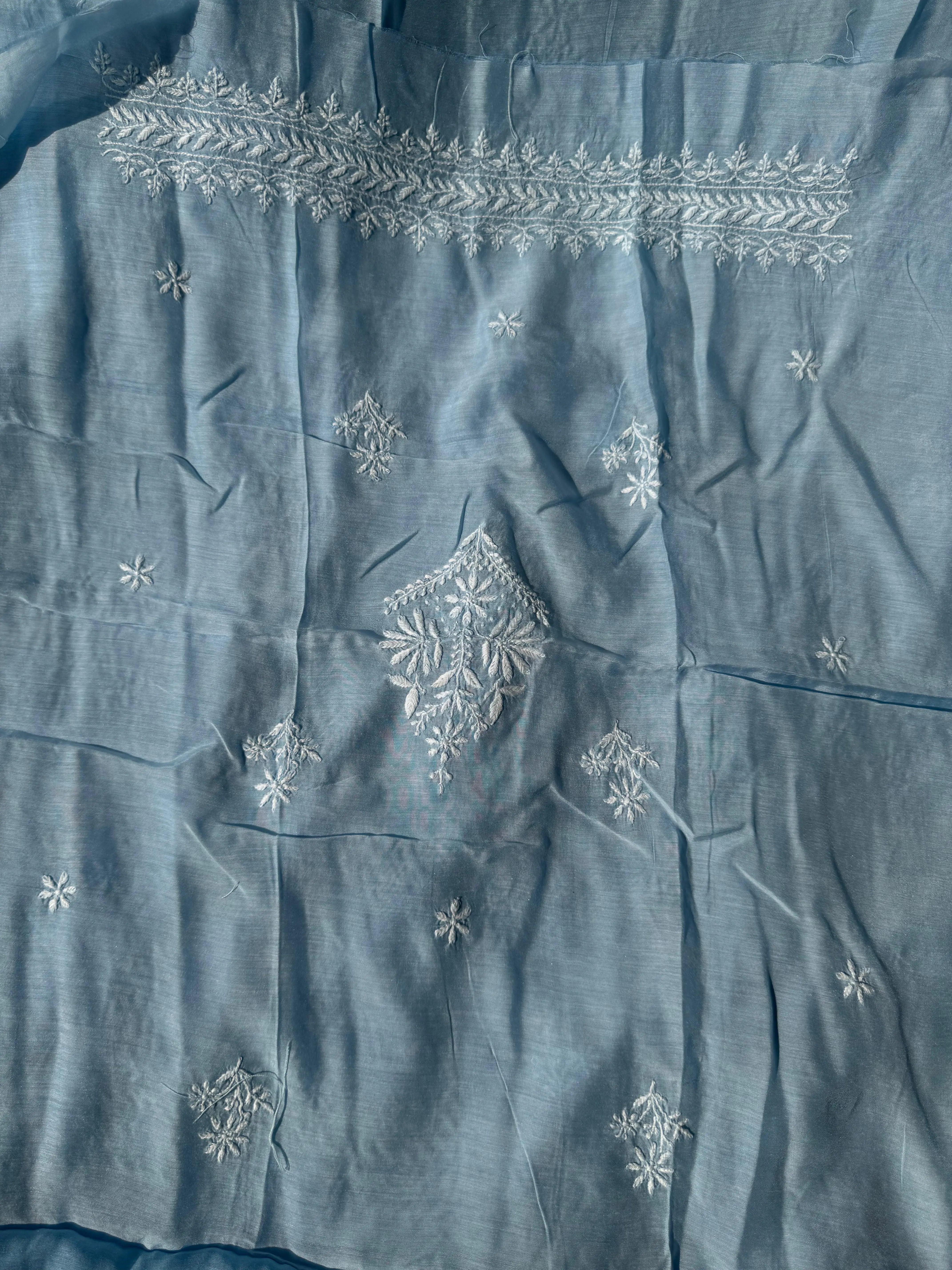 Pure Muslin kurti Length unstitched - Blue ARIAA CHIKANKARI 