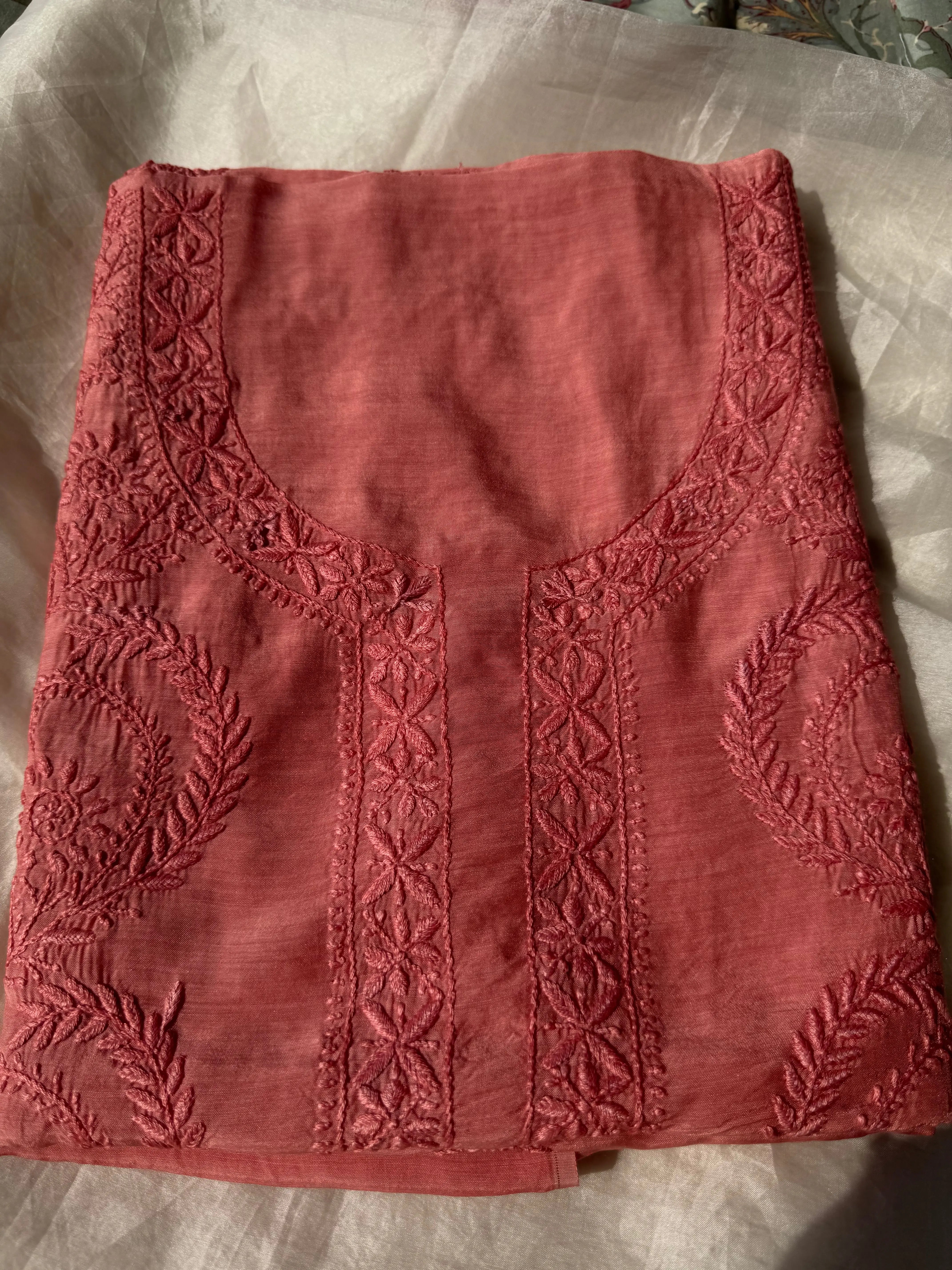 Pure Muslin kurti Length - Rosewood ARIAA CHIKANKARI 