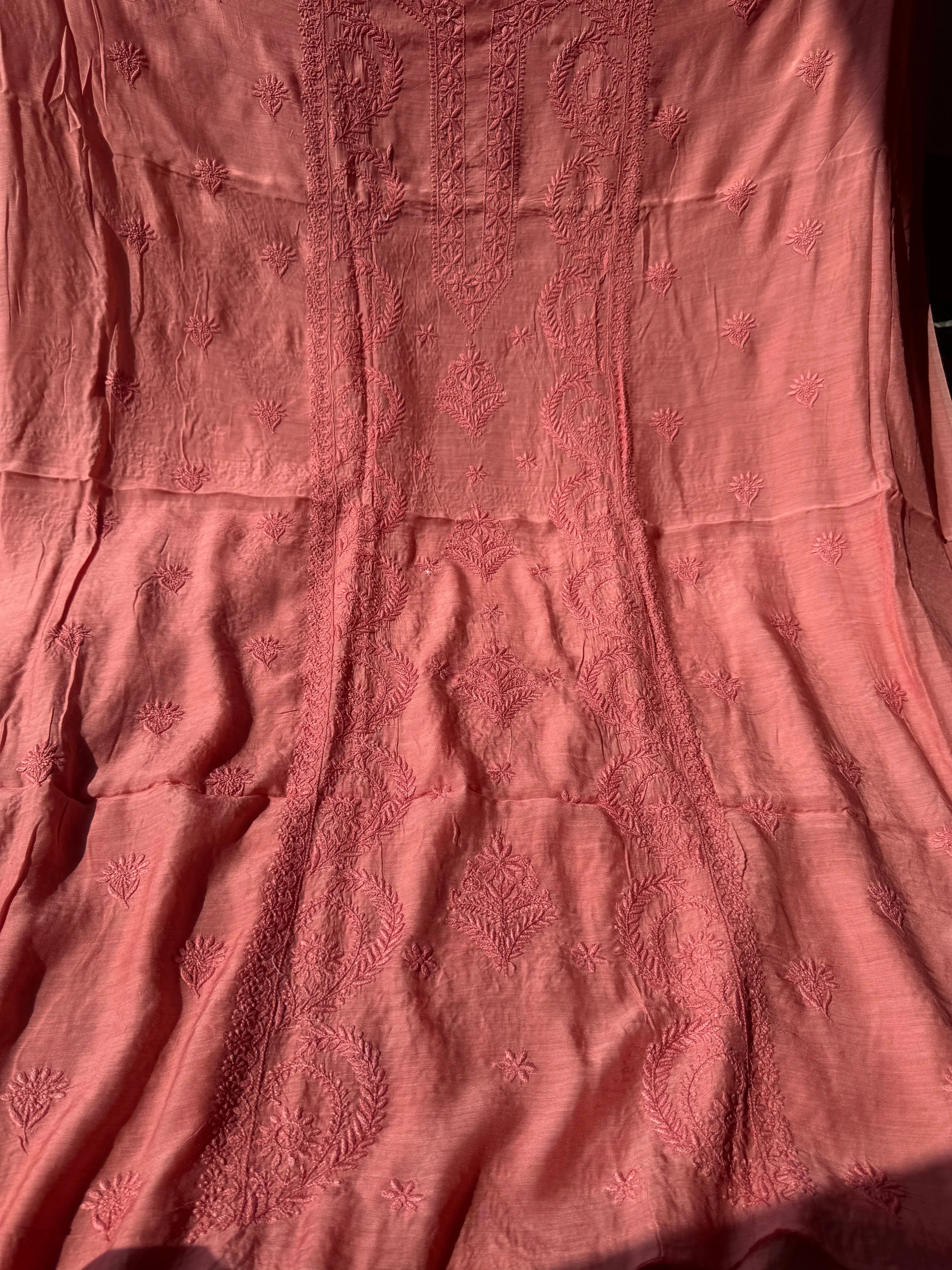 Pure Muslin kurti Length - Rosewood ARIAA CHIKANKARI 