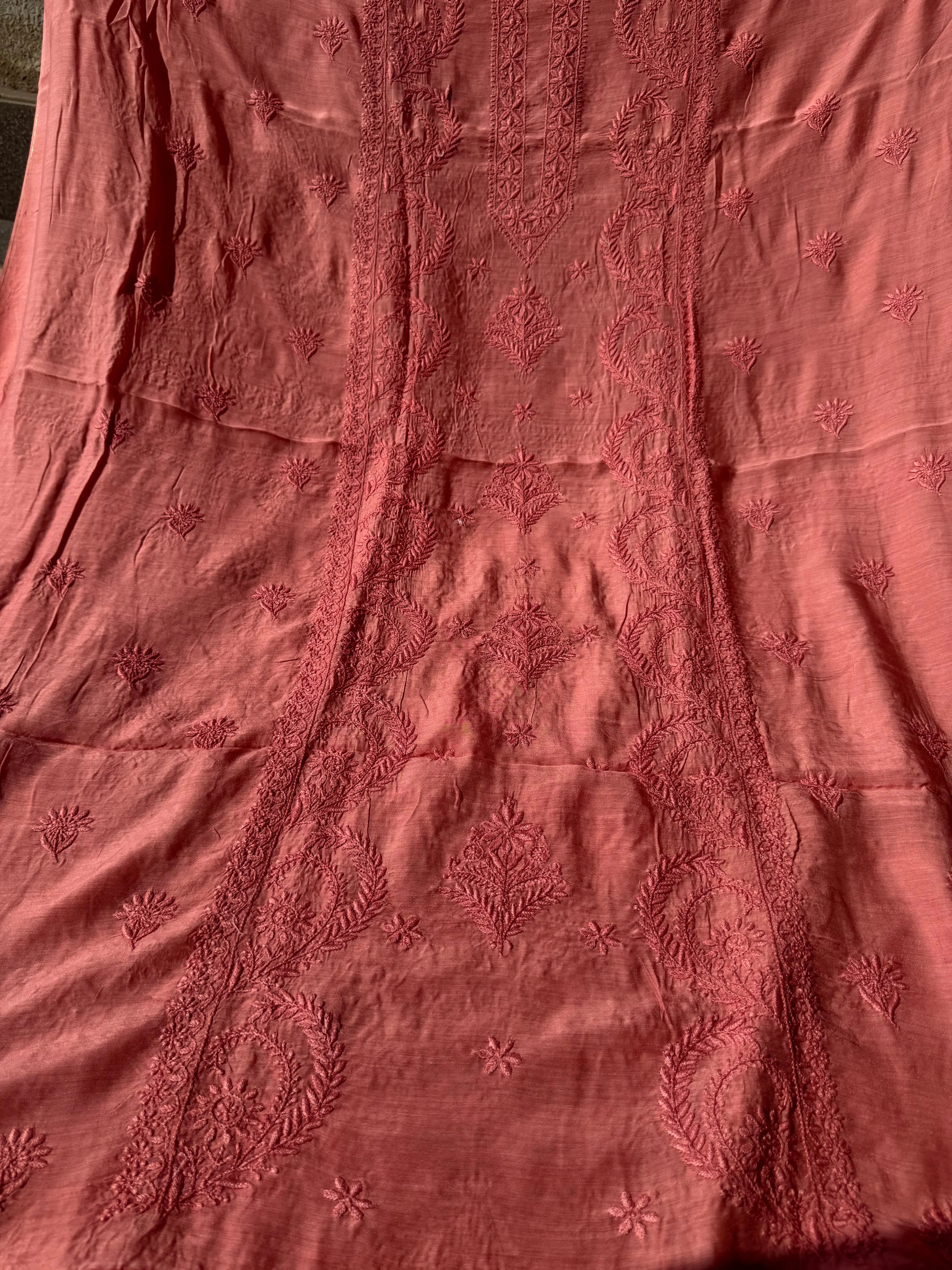 Pure Muslin kurti Length - Rosewood ARIAA CHIKANKARI 
