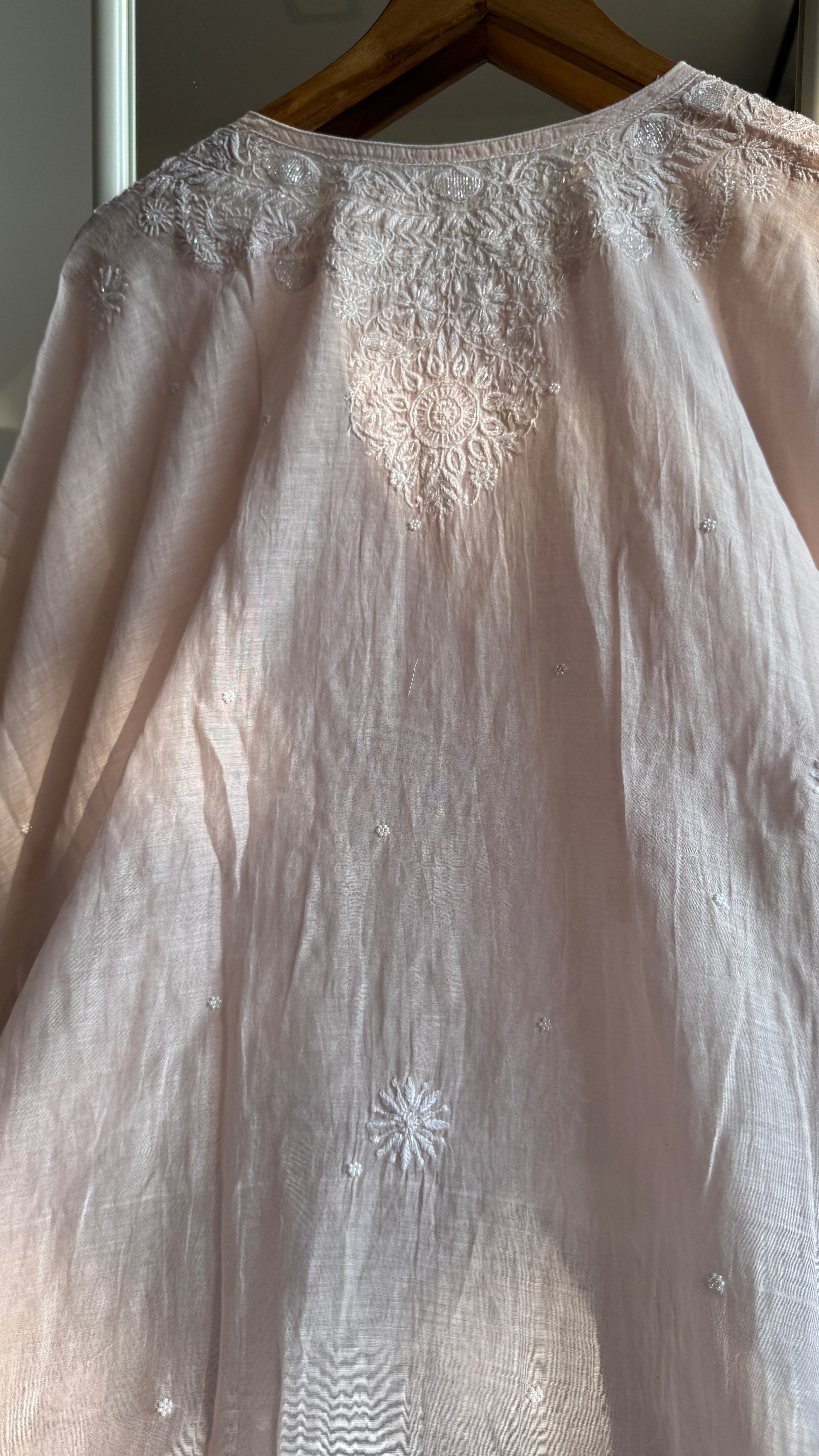 Mul Chanderi Chikankari Kaftan - Pale Pink