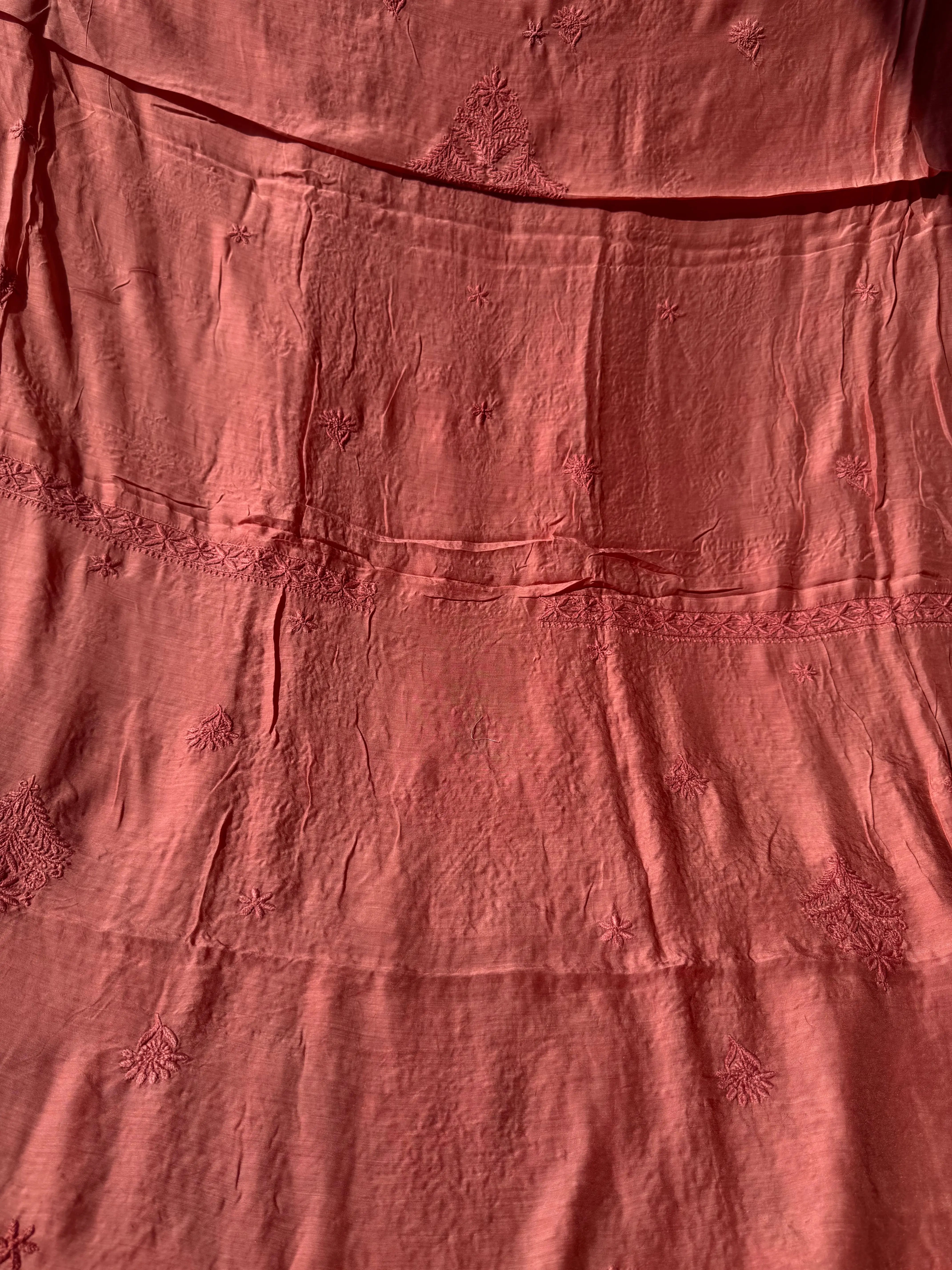 Pure Muslin kurti Length - Rosewood ARIAA CHIKANKARI 